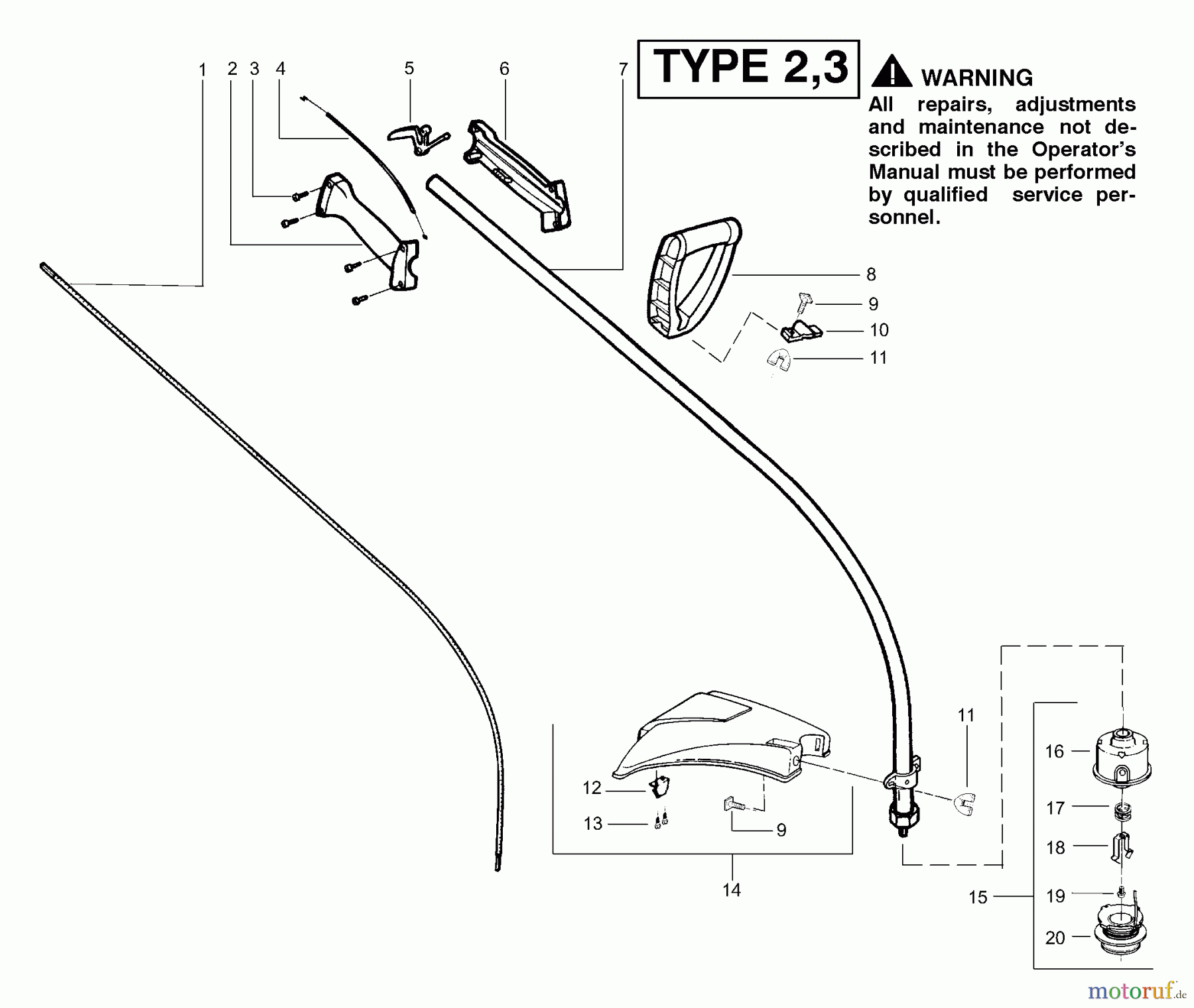 Poulan / Weed Eater Motorsensen, Trimmer XT200 (Type 2) - Weed Eater String Trimmer Handle, Chassis & Bar Assembly Type 2 & 3