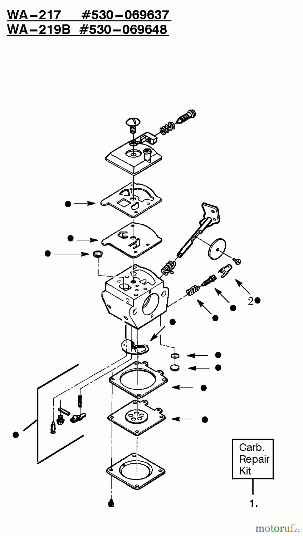 Poulan / Weed Eater Motorsensen, Trimmer XT20 - Weed Eater String Trimmer Carburetor Assembly WA-217, 219B