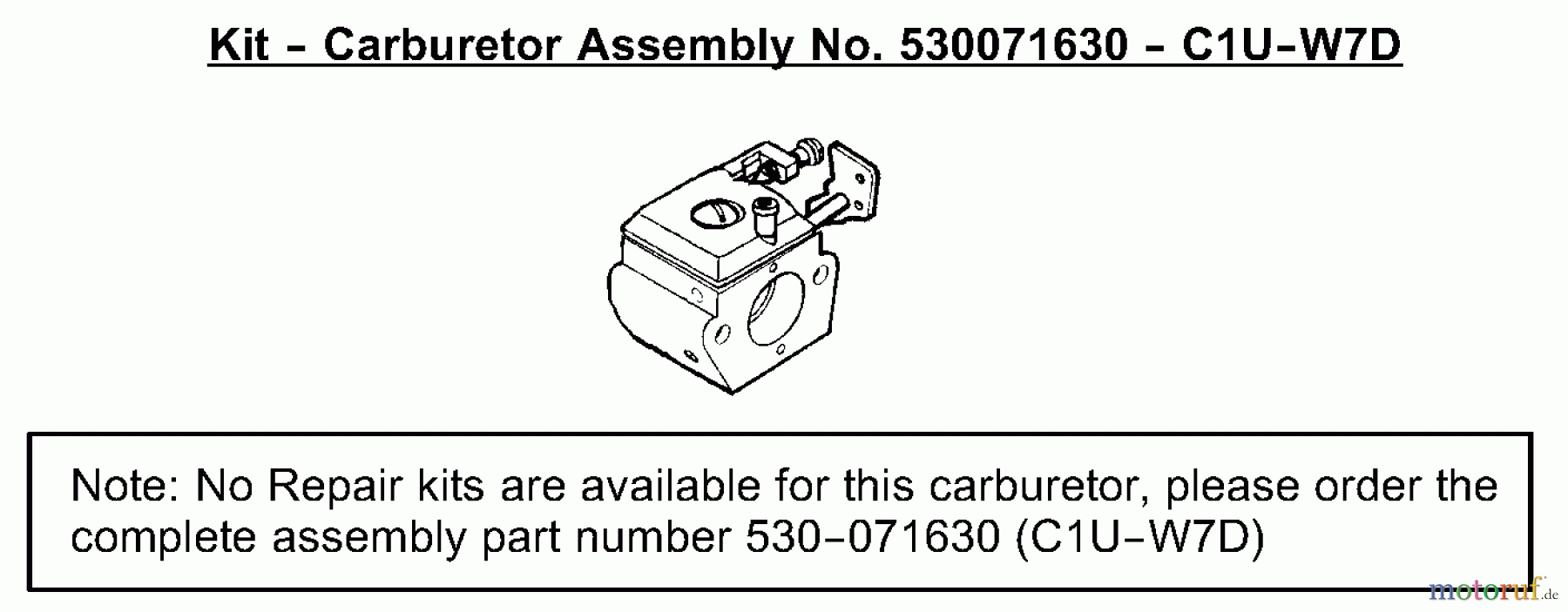 Poulan / Weed Eater Motorsensen, Trimmer XT25 - Weed Eater String Trimmer Carburetor Assembly (C1U-W7D) P/N 530071630