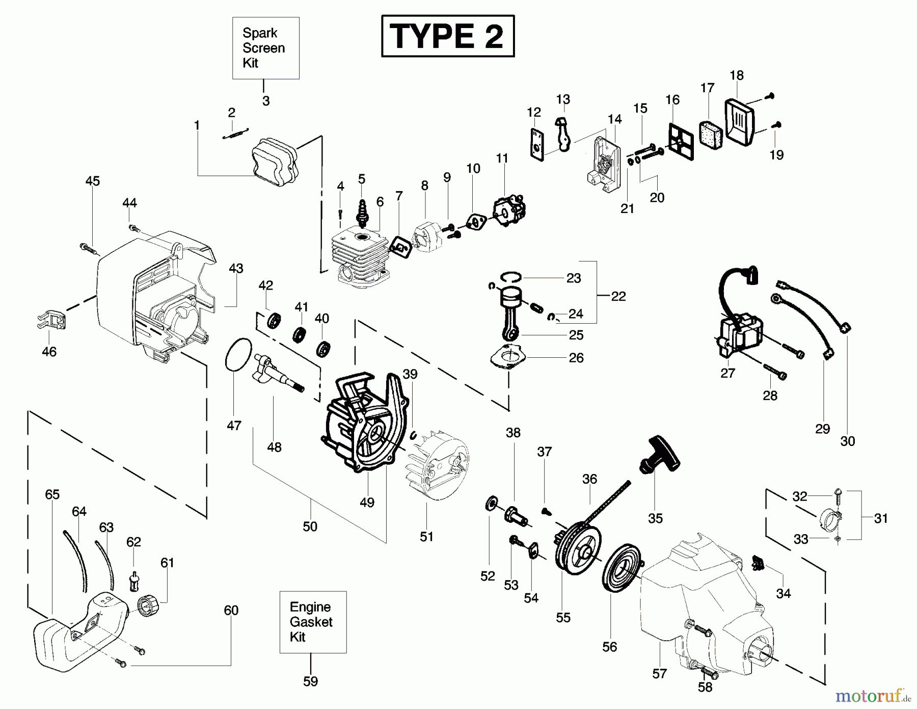 Poulan / Weed Eater Motorsensen, Trimmer XT250 (Type 2) - Weed Eater String Trimmer Engine Assembly Type 2