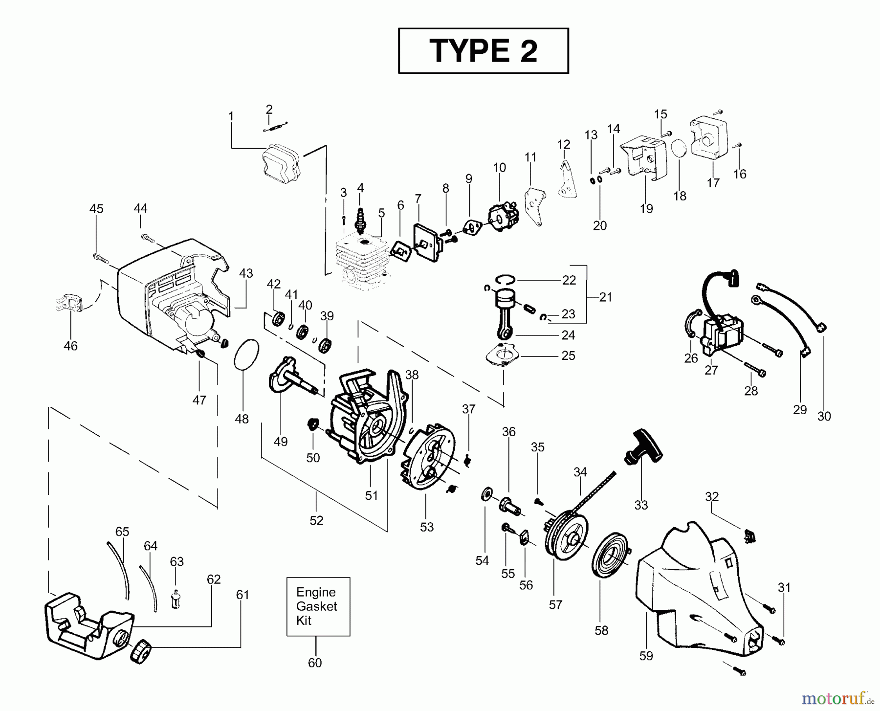 Poulan / Weed Eater Motorsensen, Trimmer XT300 (Type 2) - Weed Eater String Trimmer Engine Assembly Type 2