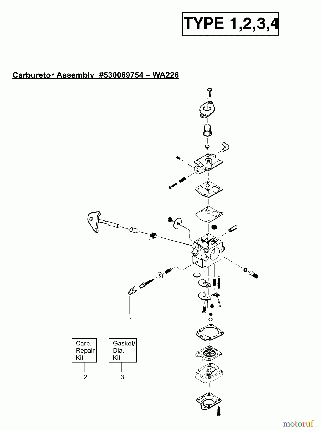 Poulan / Weed Eater Motorsensen, Trimmer XT300 (Type 3) - Weed Eater String Trimmer Carburetor Assembly (WA226) 530069754