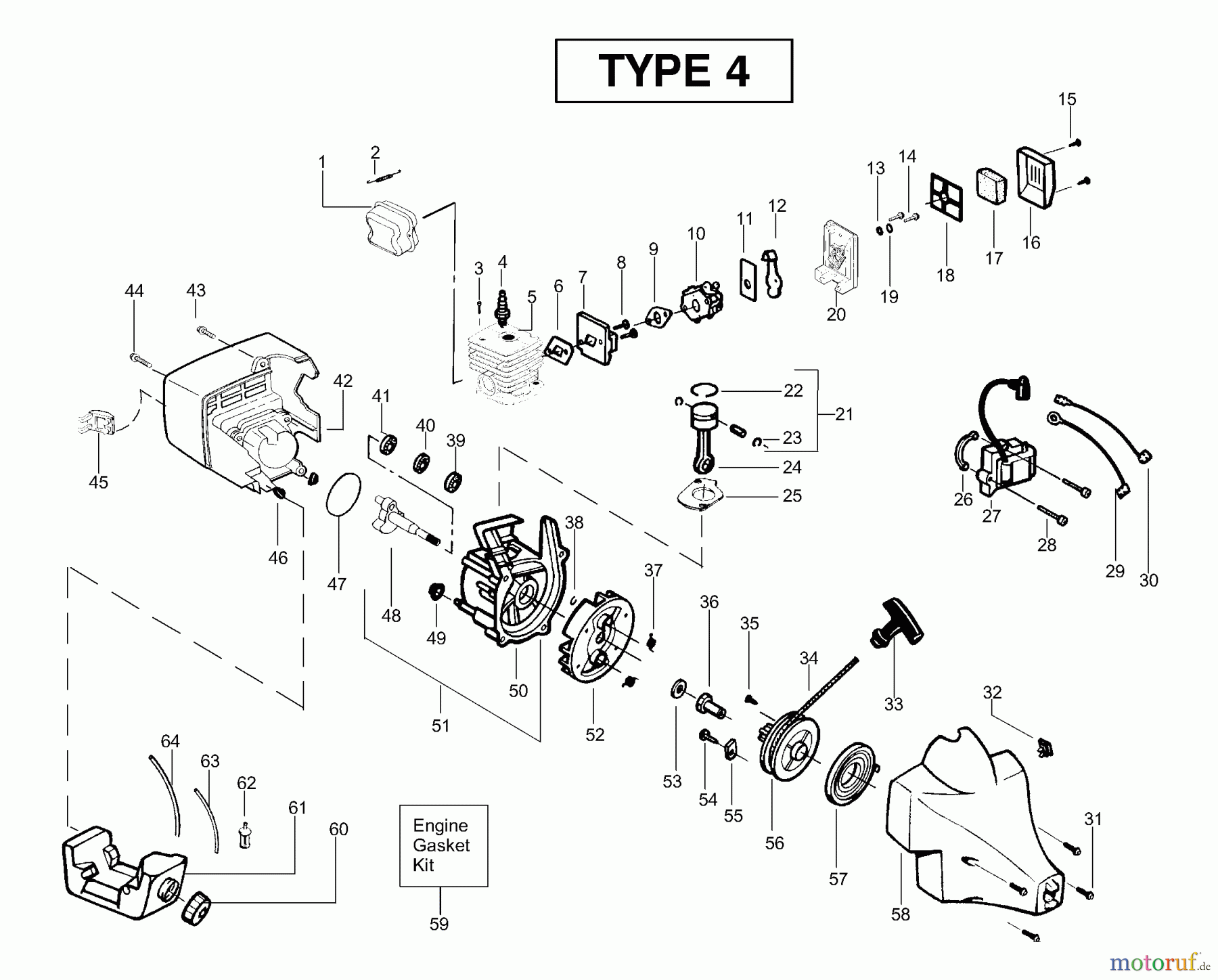  Poulan / Weed Eater Motorsensen, Trimmer XT300 (Type 4) - Weed Eater String Trimmer Engine Assembly Type 4