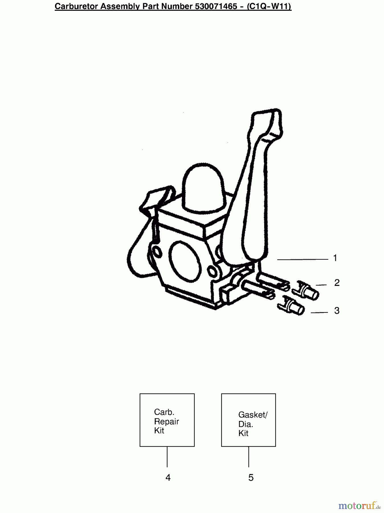 Poulan / Weed Eater Bläser / Sauger / Häcksler / Mulchgeräte PPBVM200LE (Type 1) - Poulan Pro Blower Carburetor Assembly (C1Q-W11) 530071465