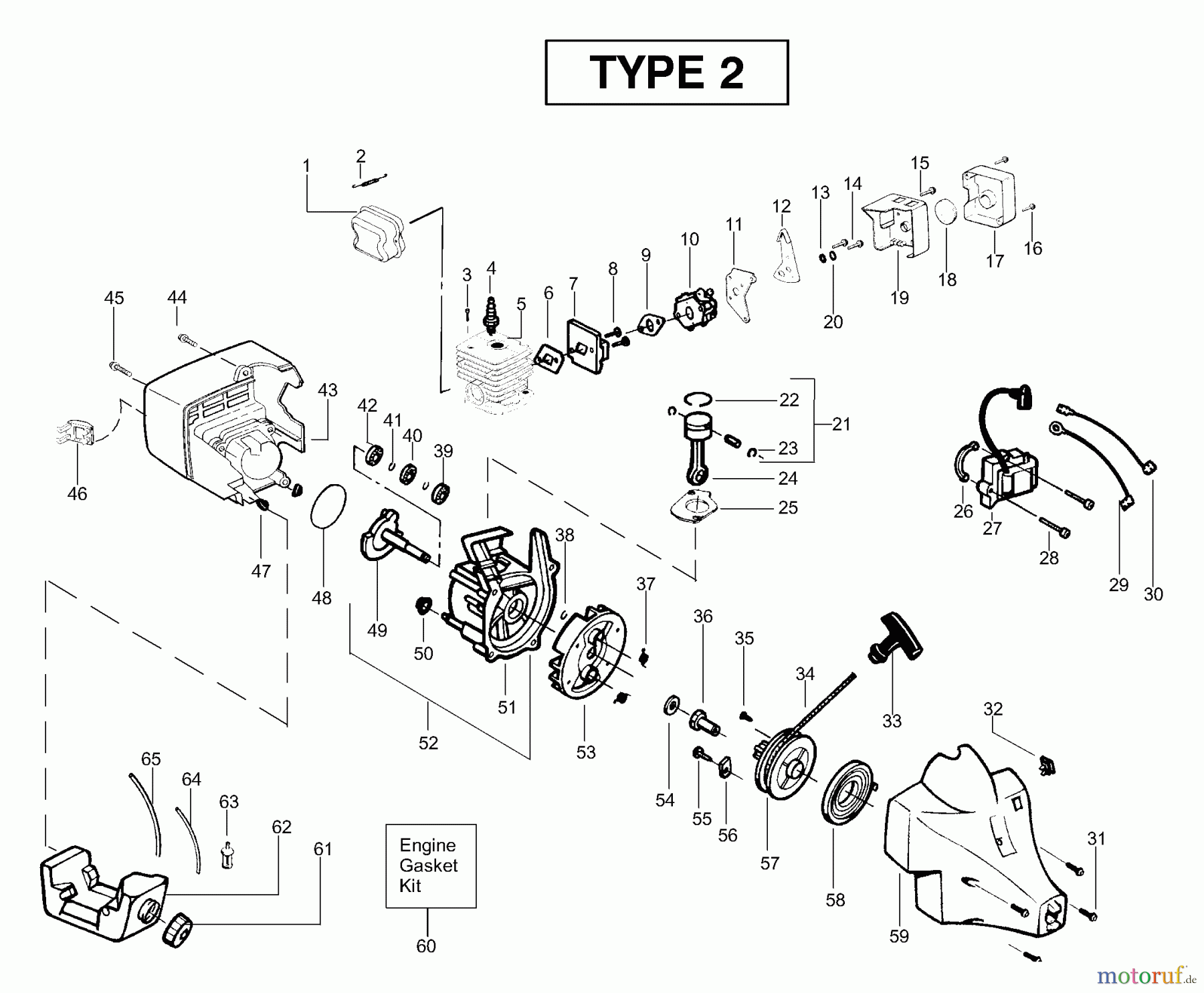 Poulan / Weed Eater Motorsensen, Trimmer XT400 (Type 2) - Weed Eater String Trimmer Engine Assembly Type 2