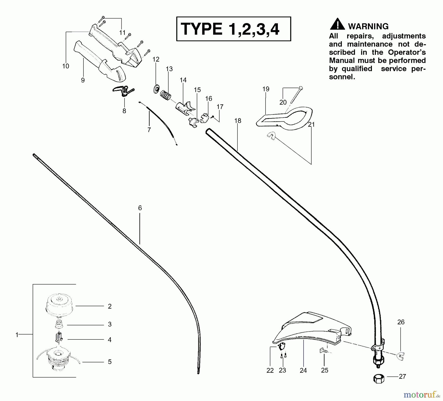 Poulan / Weed Eater Motorsensen, Trimmer XT400 (Type 4) - Weed Eater String Trimmer Handle & Shaft Assembly