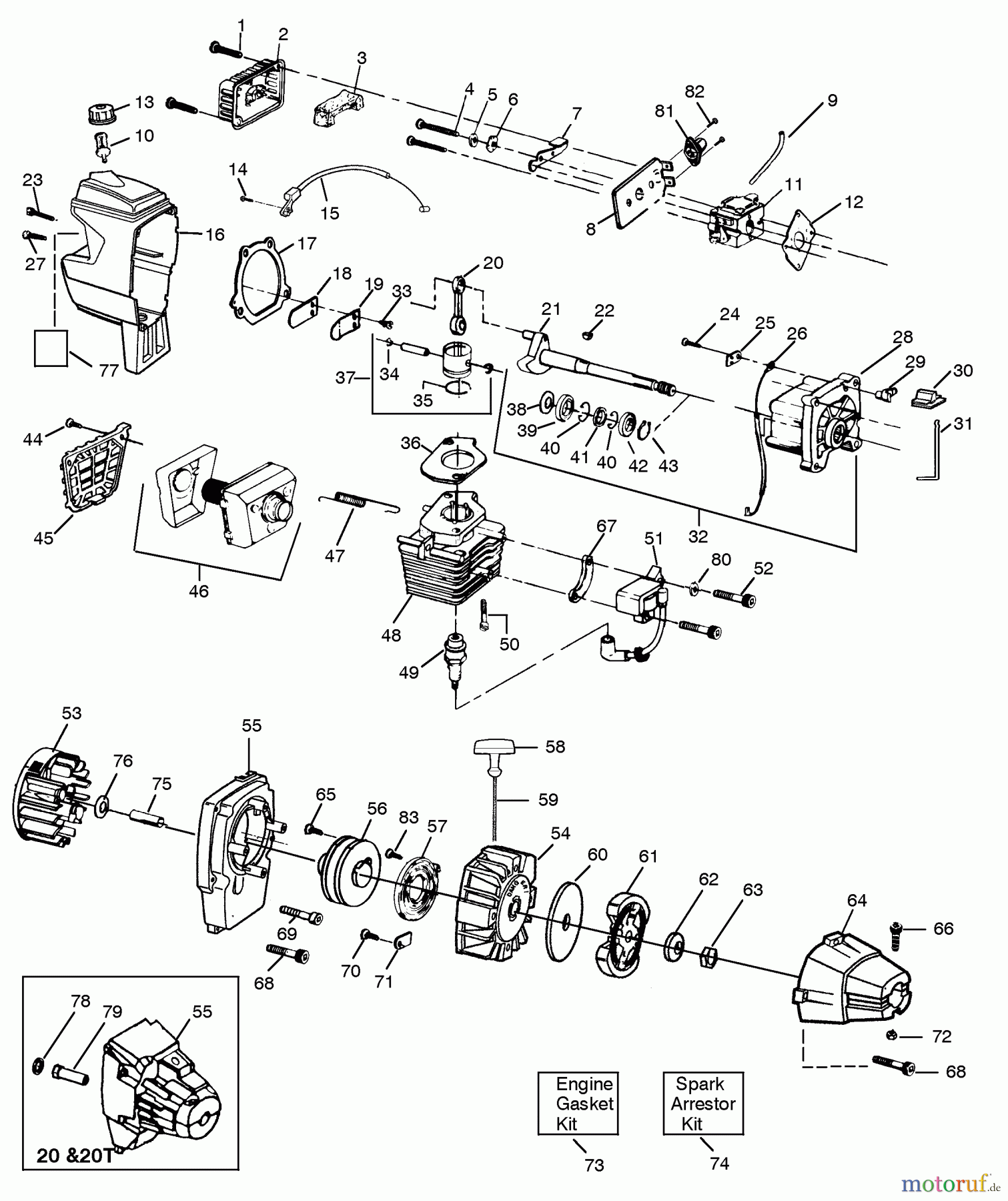 Poulan / Weed Eater Motorsensen, Trimmer XT40T - Weed Eater String Trimmer Engine