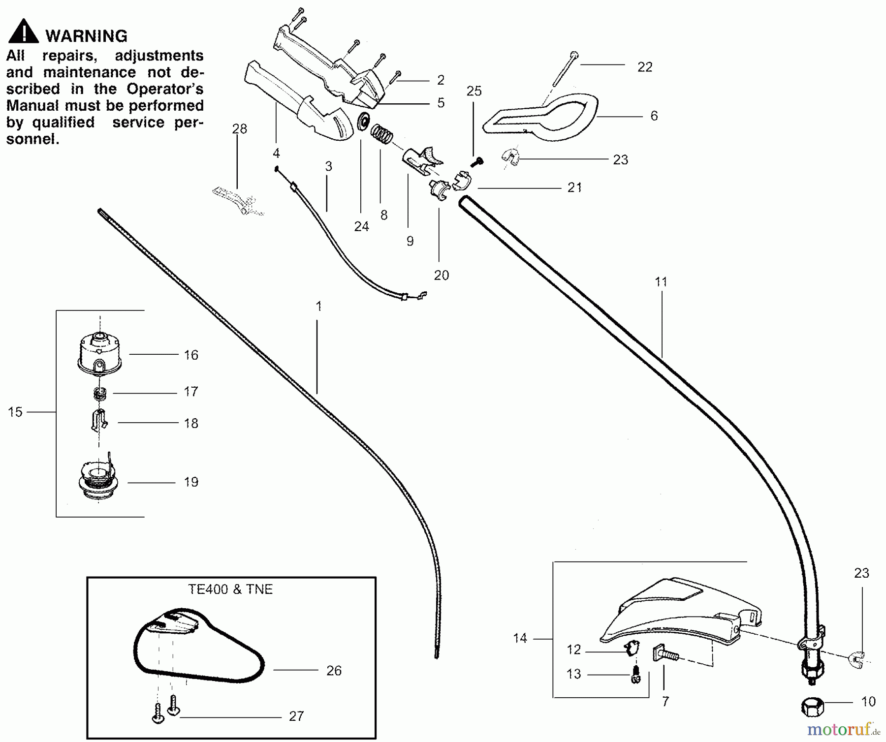Poulan / Weed Eater Motorsensen, Trimmer TE400 - Weed Eater String Trimmer Driveshaft & Cutting Head