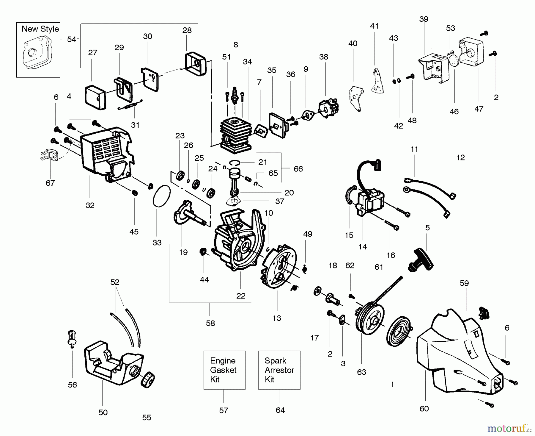 Poulan / Weed Eater Motorsensen, Trimmer XT600 (Type 1) - Weed Eater String Trimmer Engine Assembly Type 1