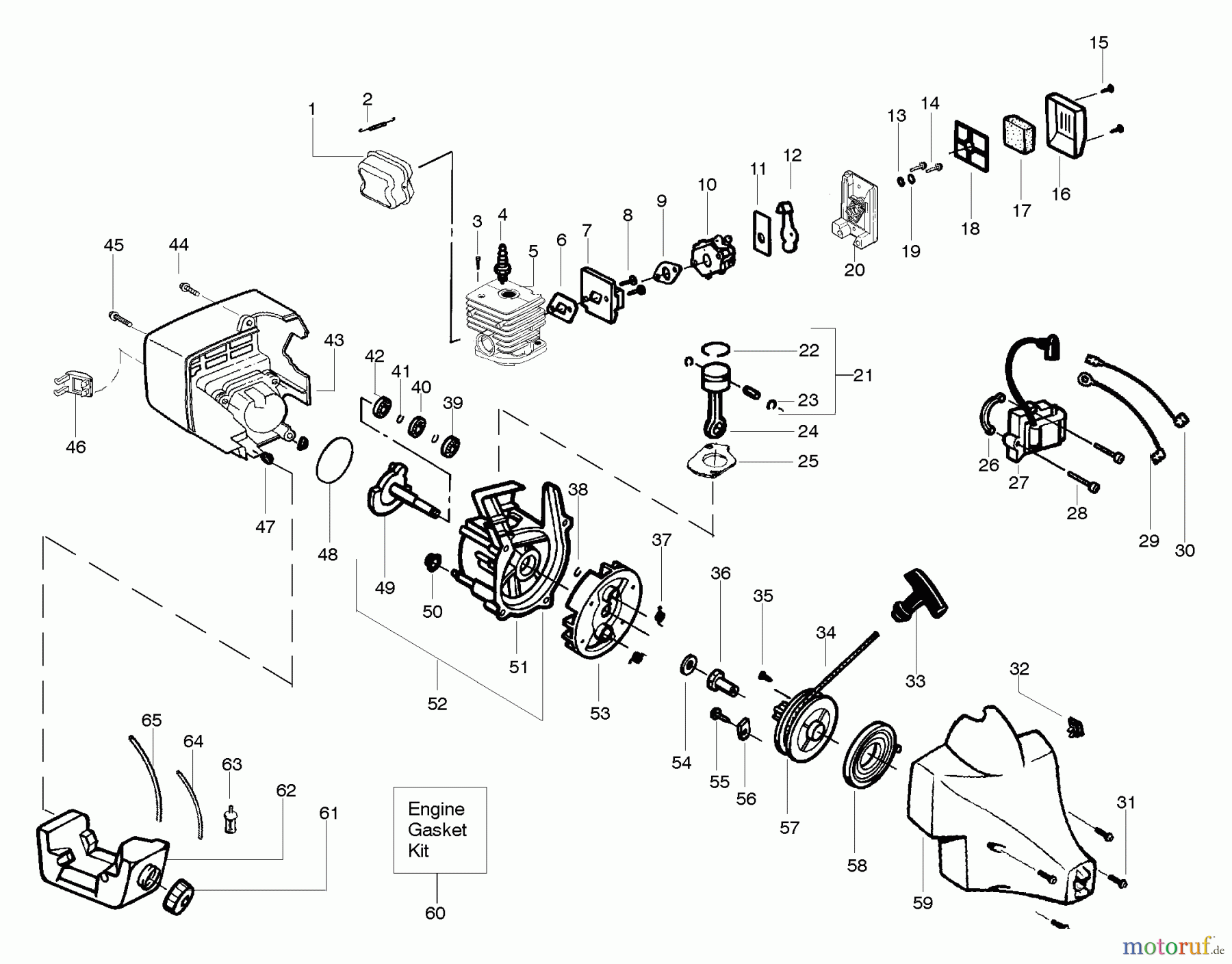 Poulan / Weed Eater Motorsensen, Trimmer XT600 (Type 3) - Weed Eater String Trimmer Engine Assembly Type 3