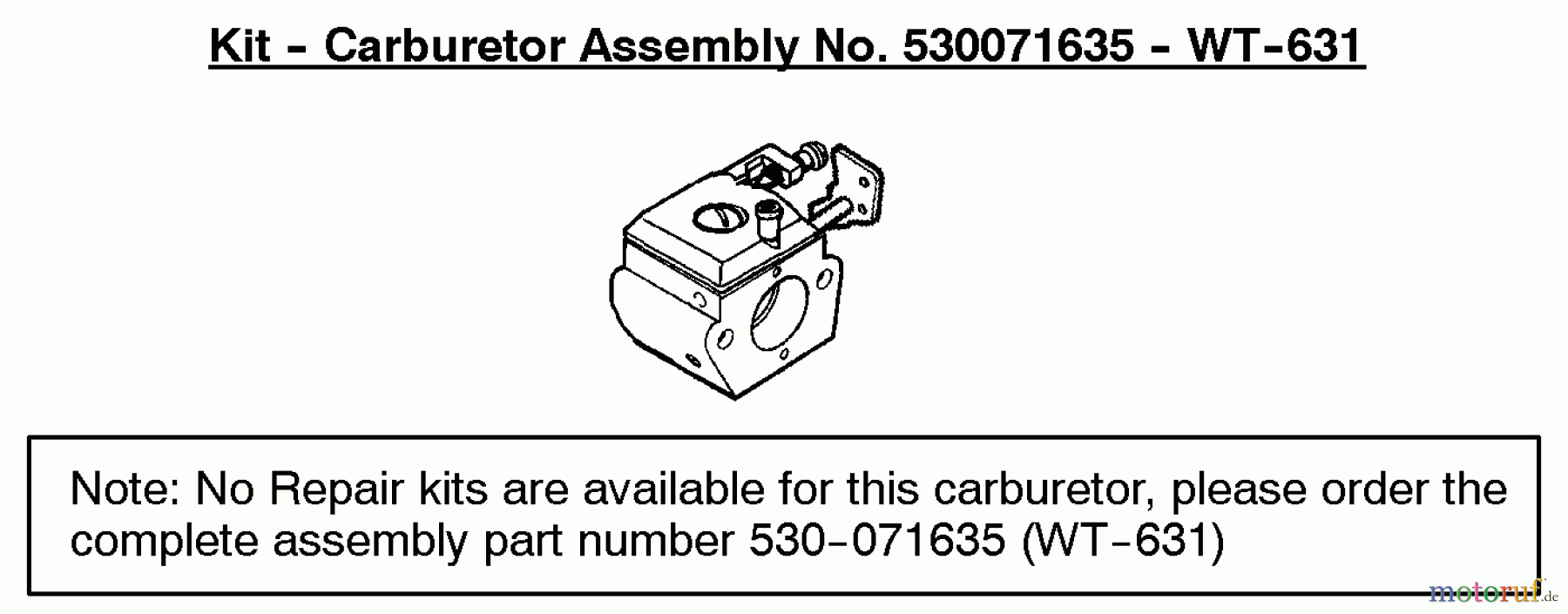 Poulan / Weed Eater Motorsensen, Trimmer PL500 (Type 2) - Weed Eater String Trimmer Carburetor Assembly (WT631) P/N 530071635