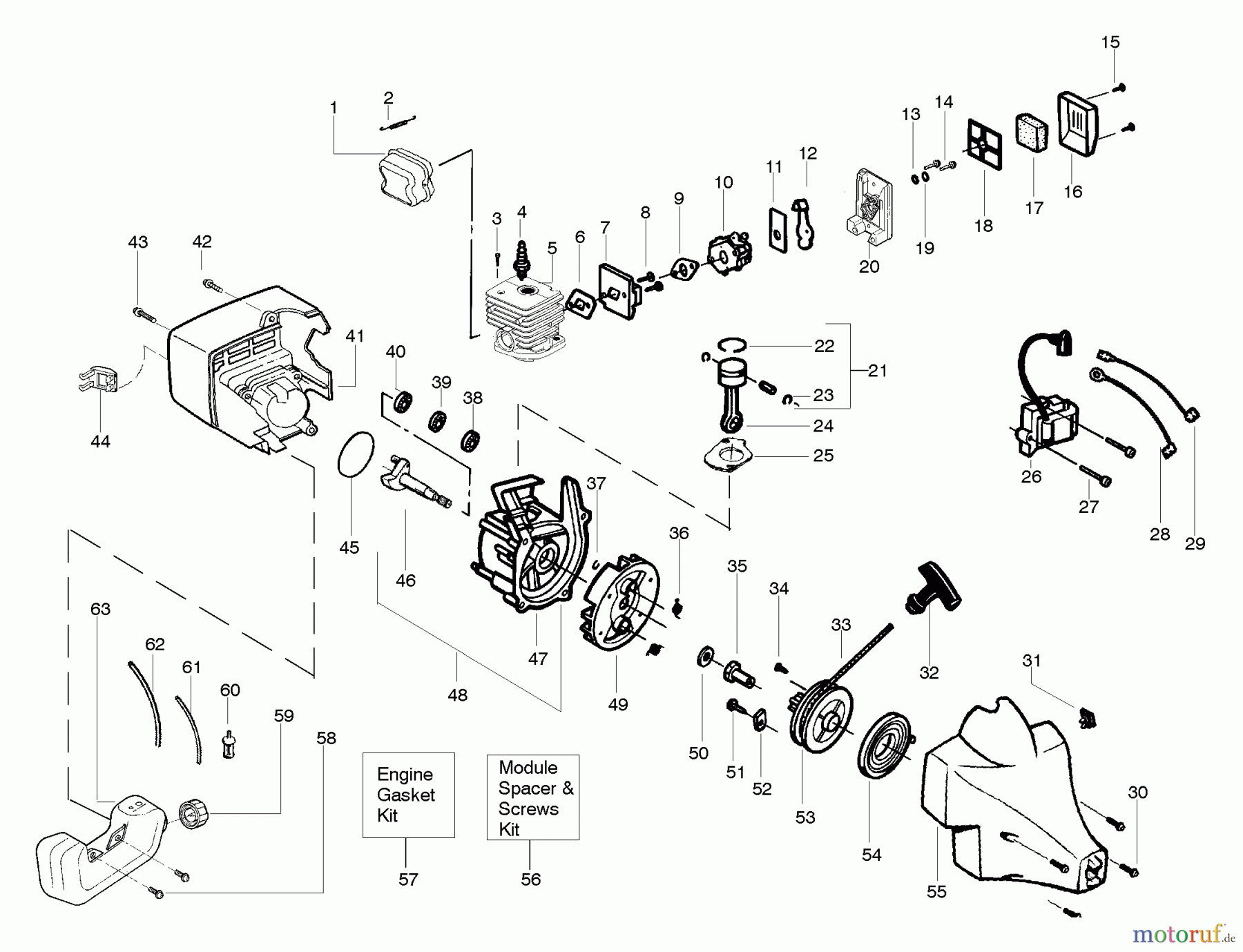 Poulan / Weed Eater Motorsensen, Trimmer XT600 (Type 6) - Weed Eater String Trimmer Engine Assembly Type 6