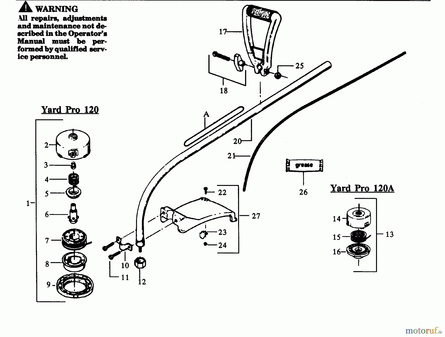 Poulan / Weed Eater Motorsensen, Trimmer YP120A - Weed Eater String Trimmer CUTTING HEAD & DRIVE SHAFT