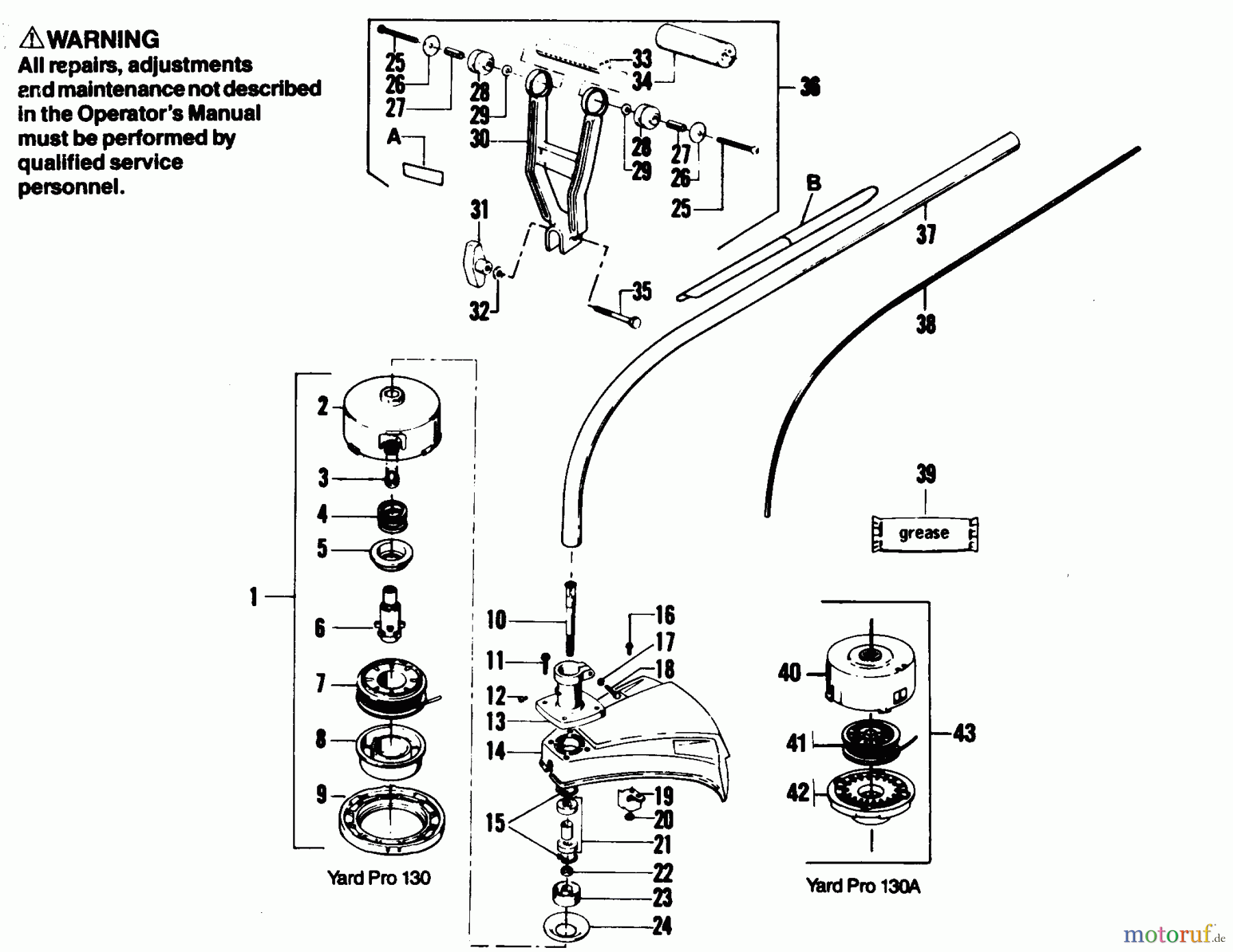 Poulan / Weed Eater Motorsensen, Trimmer YP130A - Weed Eater String Trimmer CUTTING HEAD & DRIVE SHAFT