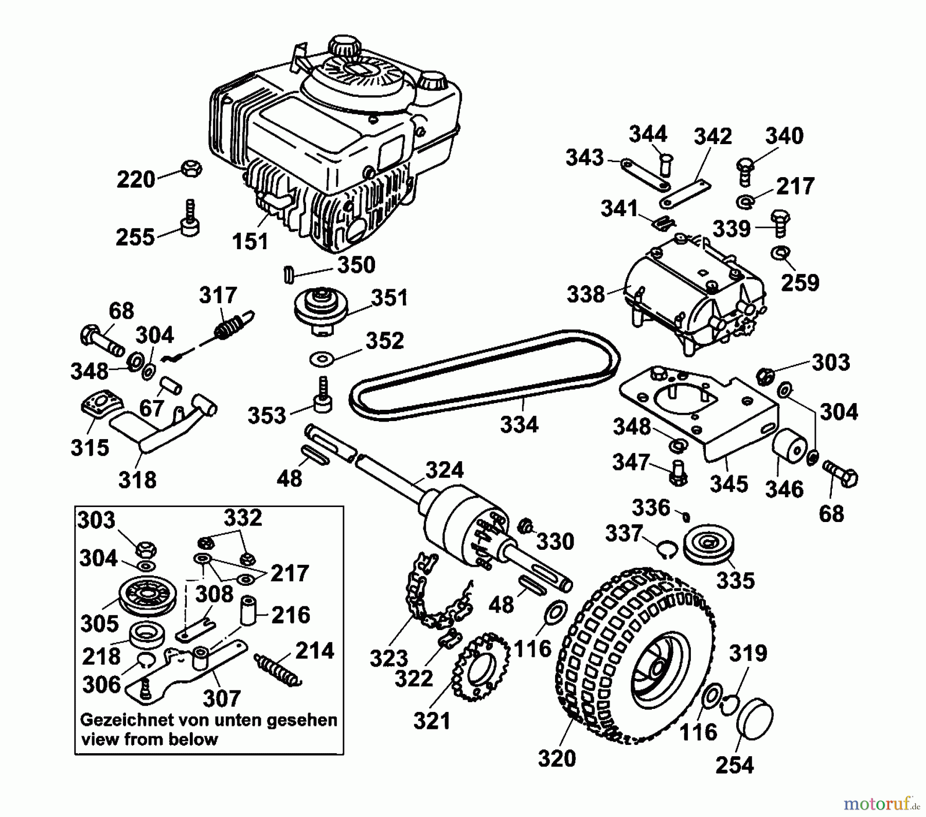 Wolf-Garten Scooter OHV 3 M 6961000 Serie A (2001) Differential, Fahrantrieb, Motor