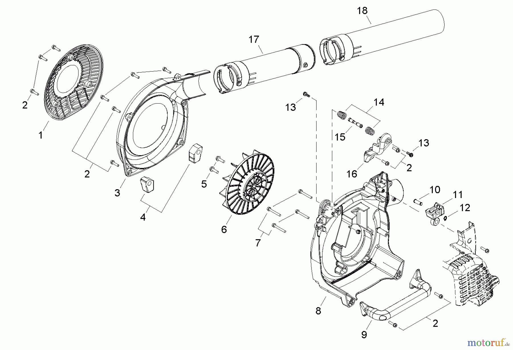  Shindaiwa Bläser / Sauger / Häcksler / Mulchgeräte EB254 - Shindaiwa Hand Held Blower, S/N: T10812001001 - T10812999999 Fan Case / Blower Tubes
