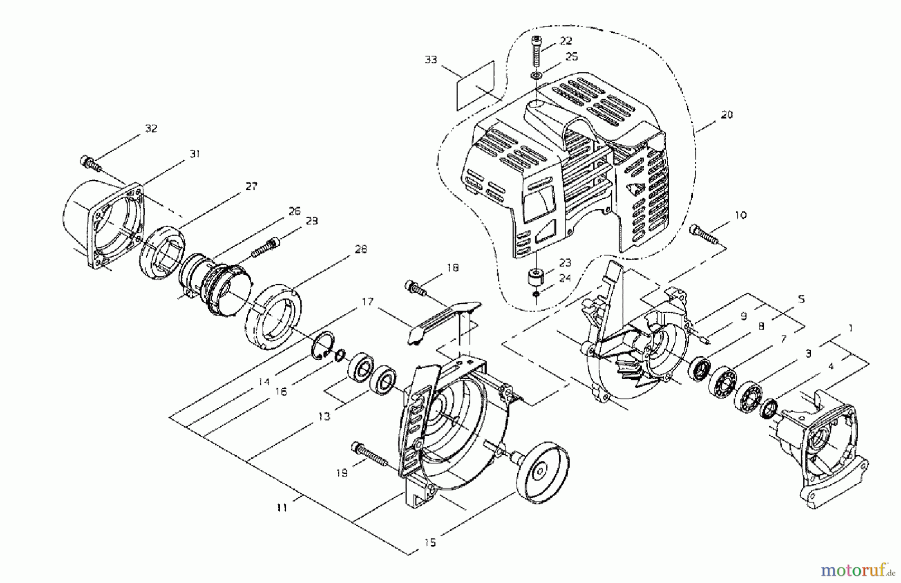 Shindaiwa Heckenscheren AHS231 - Shindaiwa Articulating Hedge Trimmer Fan Cover, Crankcase, Cylinder Cover