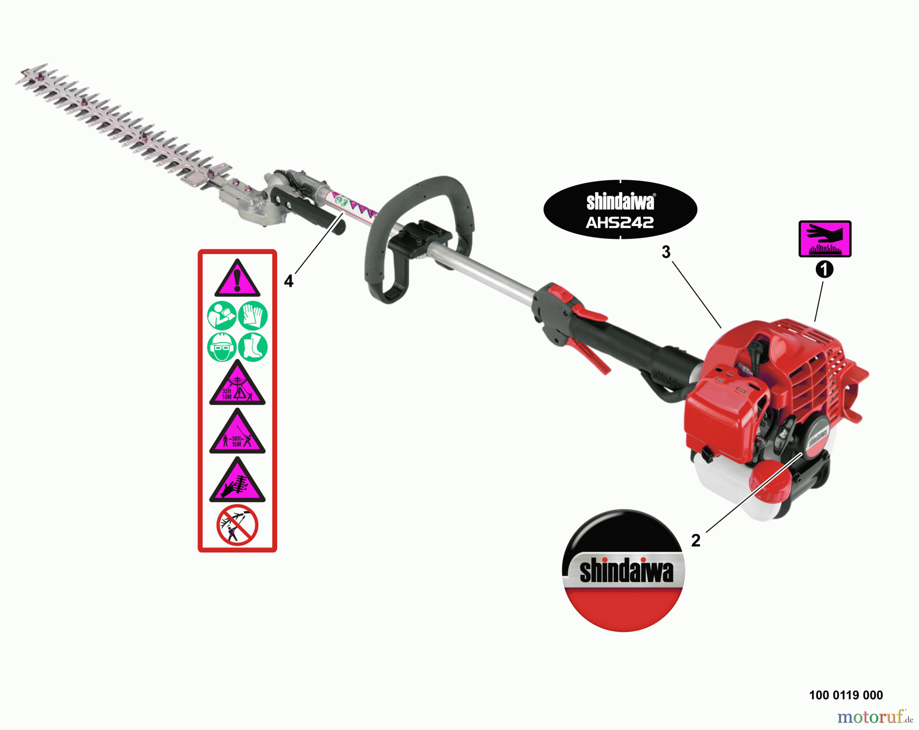 Shindaiwa Heckenscheren AHS242 - Shindaiwa Articulating Hedge Trimmer, S/N: T17712001001 - T1771299999 Labels