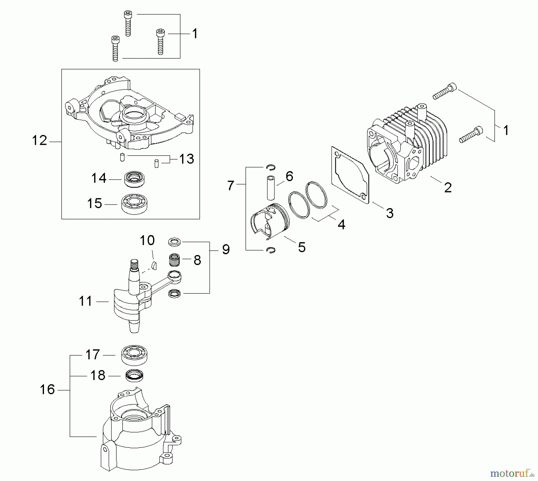 Shindaiwa Heckenscheren DH231 - Shindaiwa Hedge Trimmer, Dual-Sided, S/N: T09012001001 - T09012999999 Crankcase, Cylinder, Piston