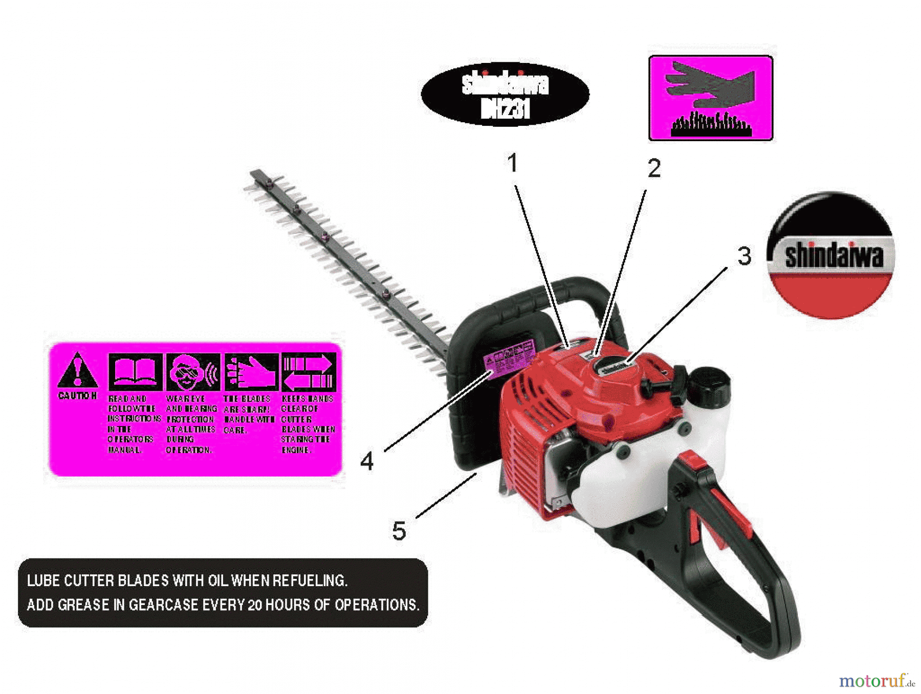 Shindaiwa Heckenscheren DH231 - Shindaiwa Hedge Trimmer, Dual-Sided, S/N: T09012001001 - T09012999999 Labels