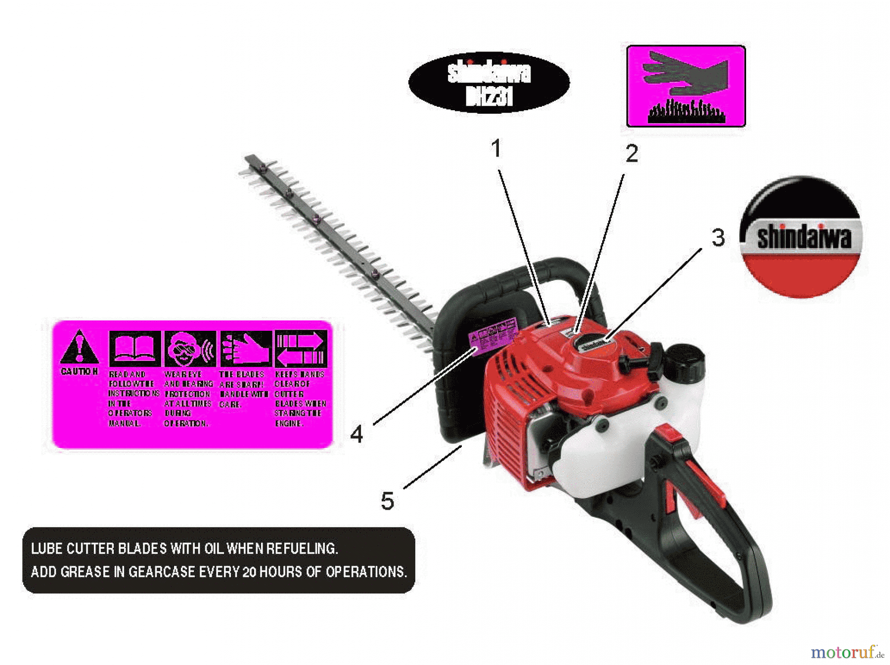  Shindaiwa Heckenscheren DH231 - Shindaiwa Hedge Trimmer, Dual-Sided, S/N: T09213001001 - T09213999999 Labels