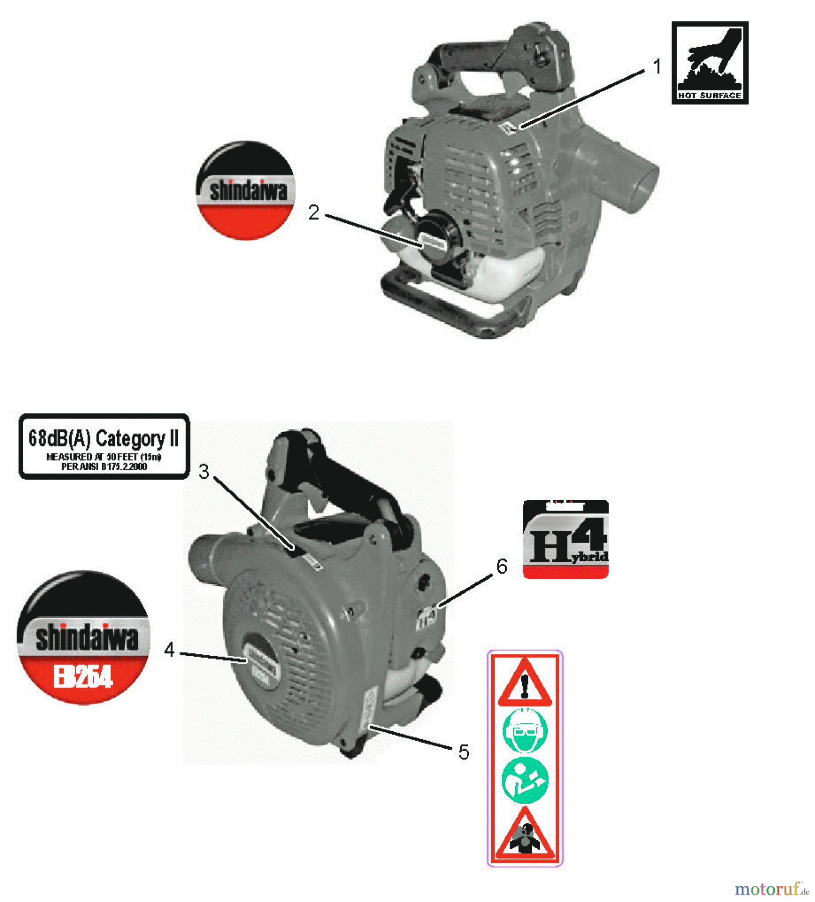  Shindaiwa Bläser / Sauger / Häcksler / Mulchgeräte EB254 - Shindaiwa Hand Held Blower, S/N: T11013001001 - T11013999999 Labels