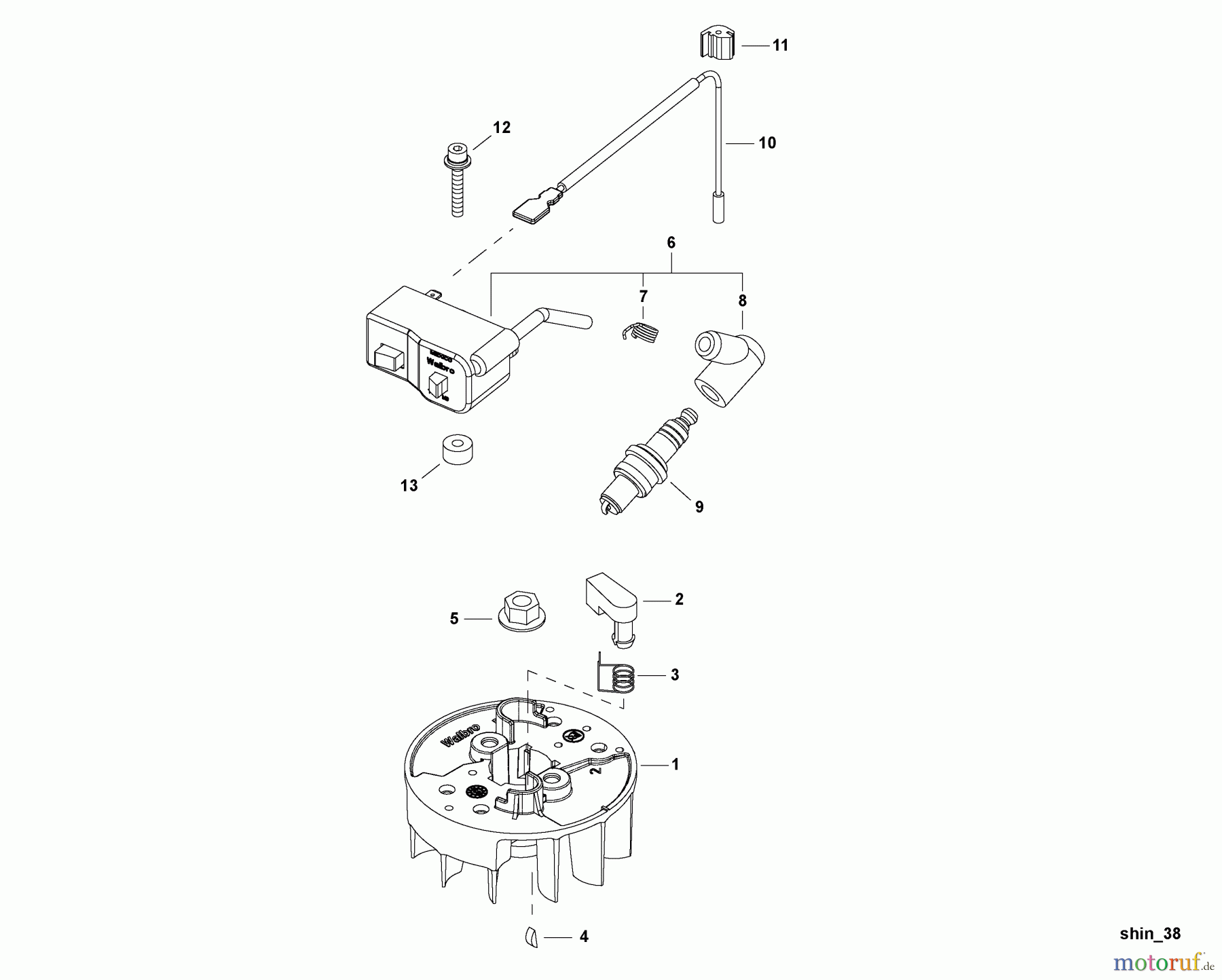  Shindaiwa Heckenscheren HT254 - Shindaiwa Hedge Trimmer, Single-Sided, S/N: T11112001001 - T111129999 Flywheel, Ignition
