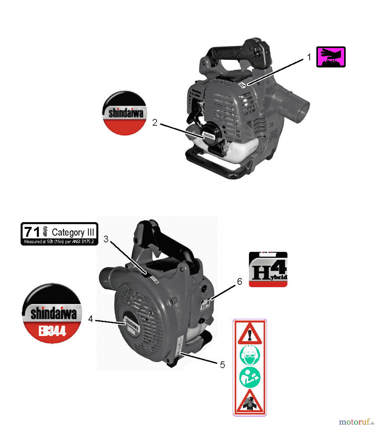  Shindaiwa Bläser / Sauger / Häcksler / Mulchgeräte EB344 - Shindaiwa Hand Held Blower, S/N: T15711001001  Labels