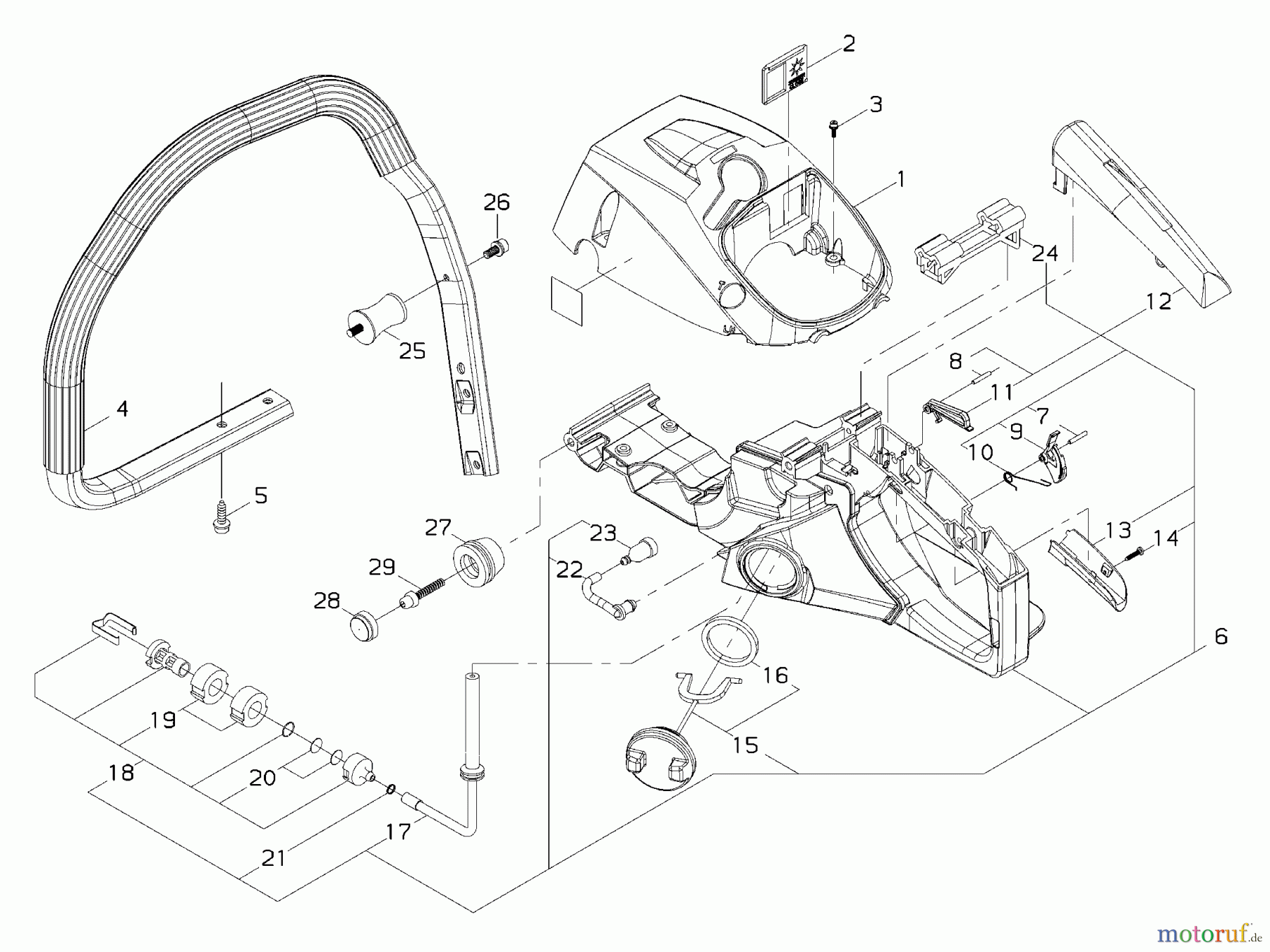 Shindaiwa Sägen, Motorsägen 446S - Shindaiwa Chainsaw (EPA) Cylinder Cover, Rear Handle