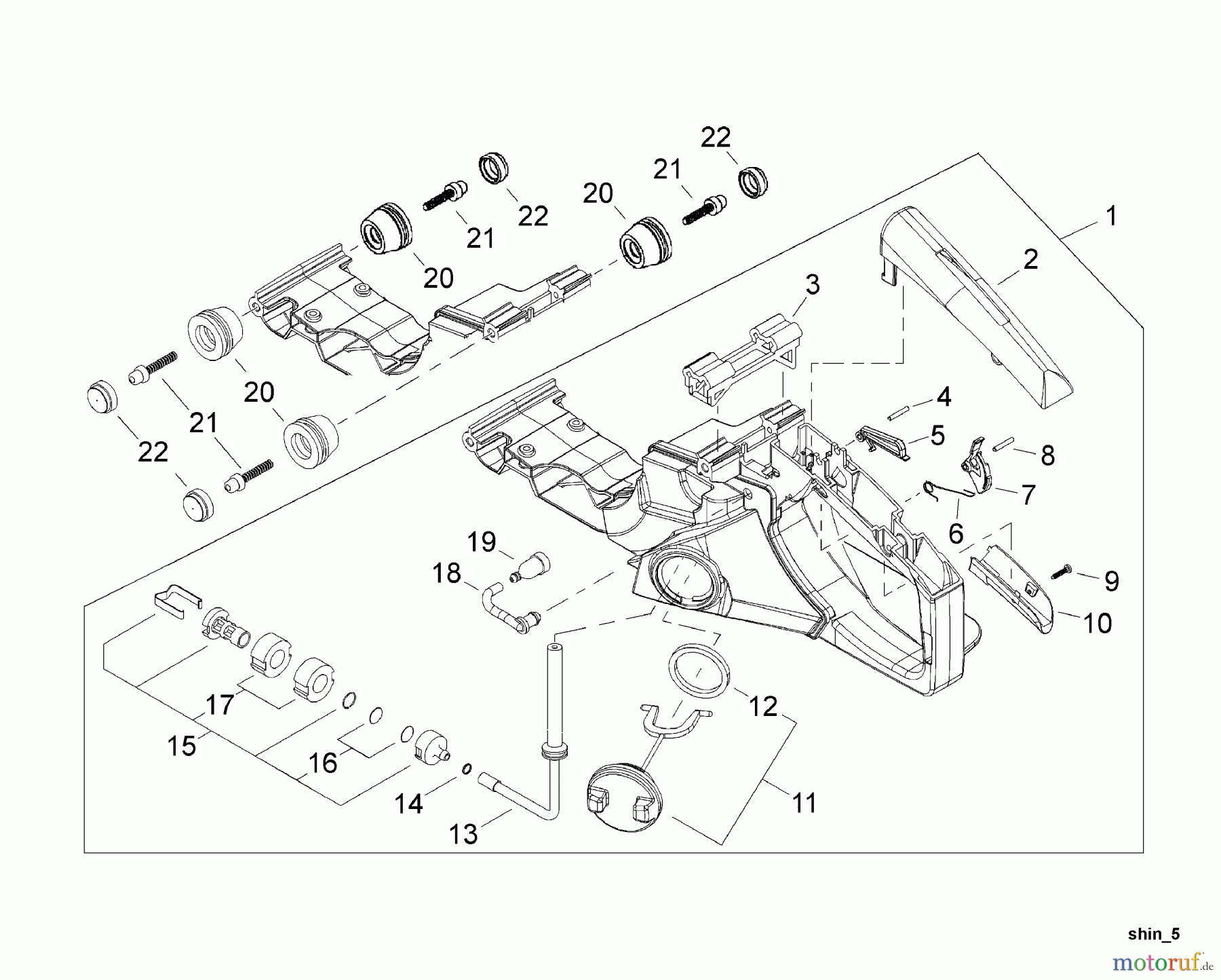 Shindaiwa Sägen, Motorsägen 502S - Shindaiwa Chainsaw Fuel System, Rear Handle