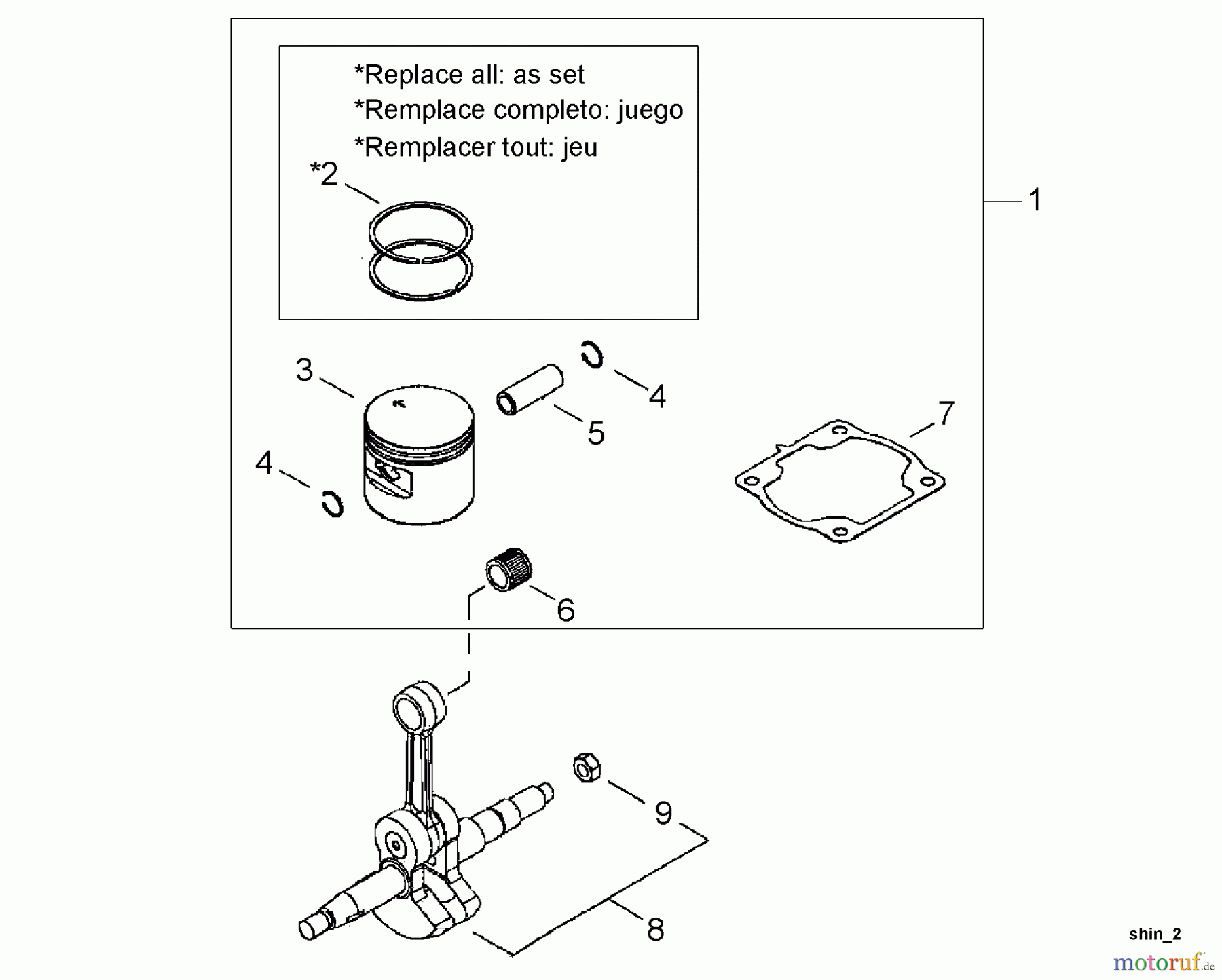 Shindaiwa Sägen, Motorsägen 502S - Shindaiwa Chainsaw Piston, Crankshaft
