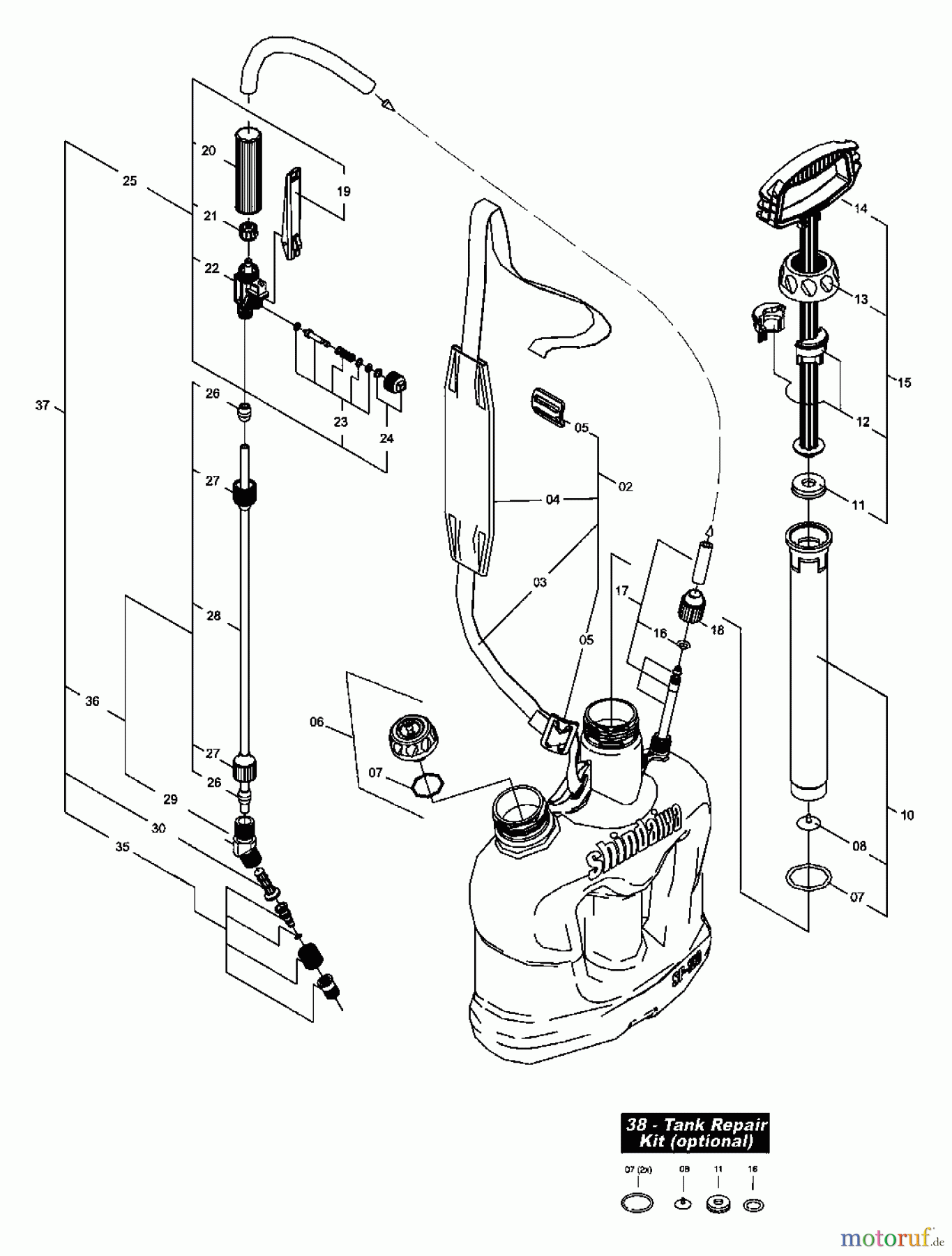 Shindaiwa Sprühgeräte SP150 - Shindaiwa Manual Sprayer General Assembly