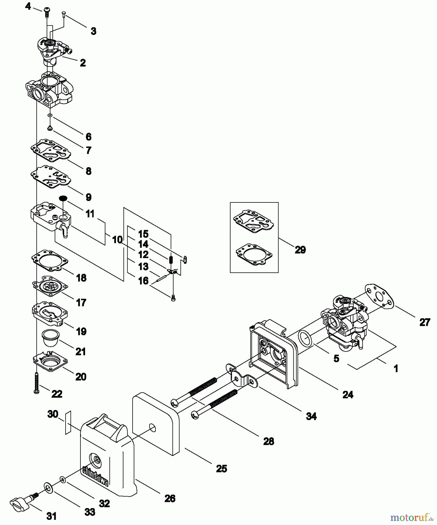  Shindaiwa Trimmer, Faden / Bürste C230 - Shindaiwa String Trimmer / Brush Cutter, S/N: 36005611 - 36009050 Carburetor / Air Filter