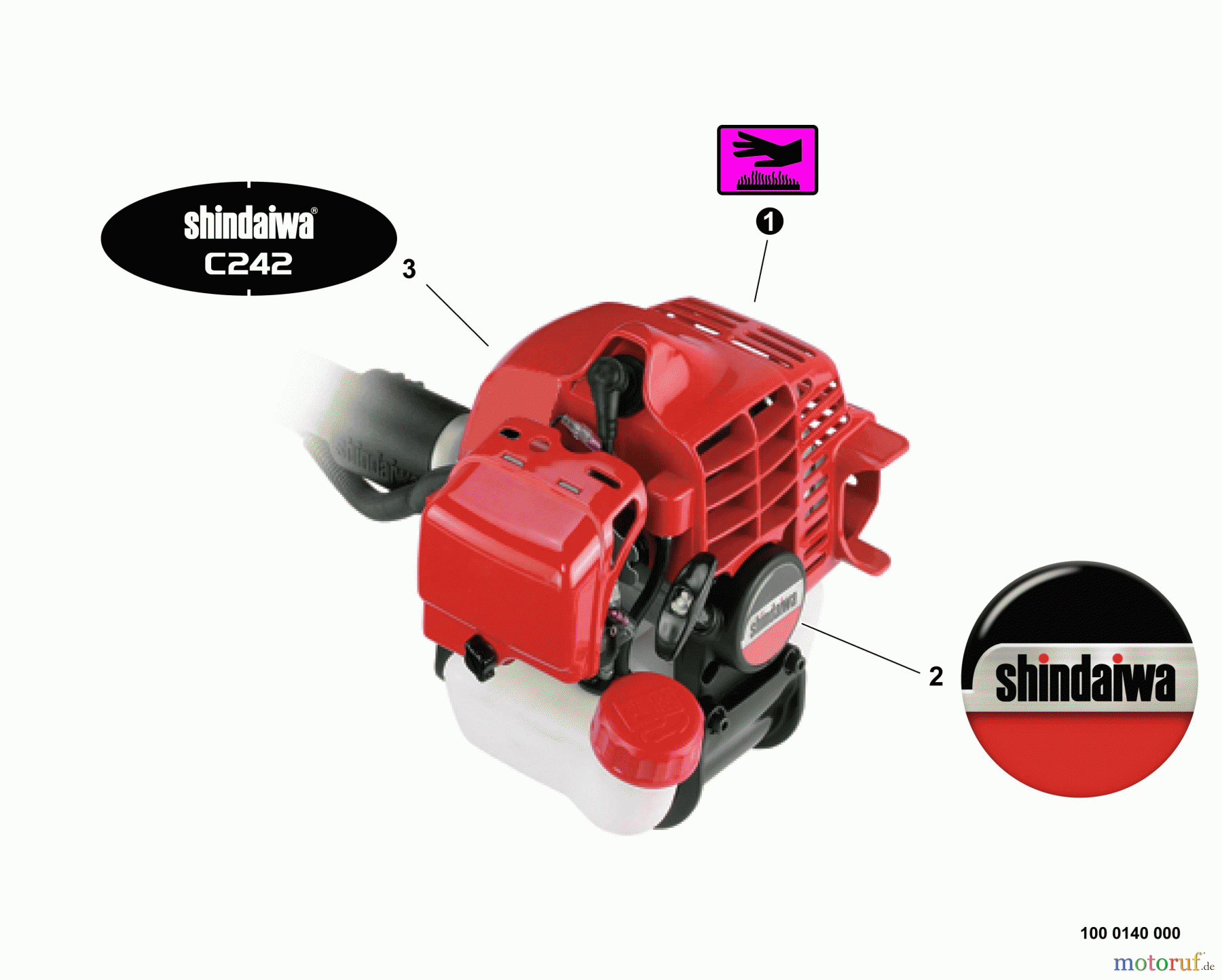 Shindaiwa Trimmer, Faden / Bürste C242 - Shindaiwa String Trimmer / Brush Cutter, S/N: T16512001001 - T16512999999 Labels