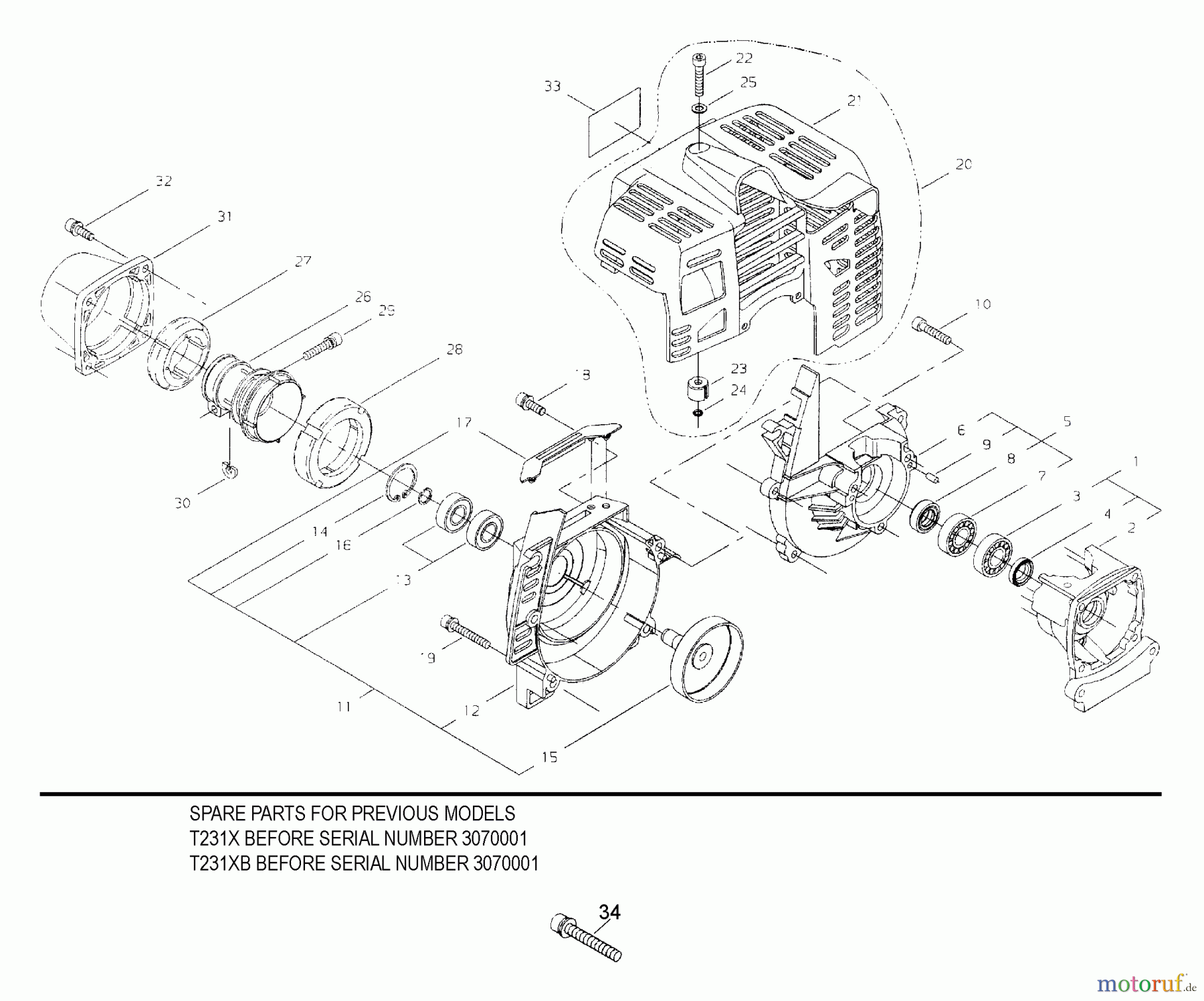 Shindaiwa Trimmer, Faden / Bürste T231XB - Shindaiwa String Trimmer Fan Cover, Crankcase, Cylinder Cover
