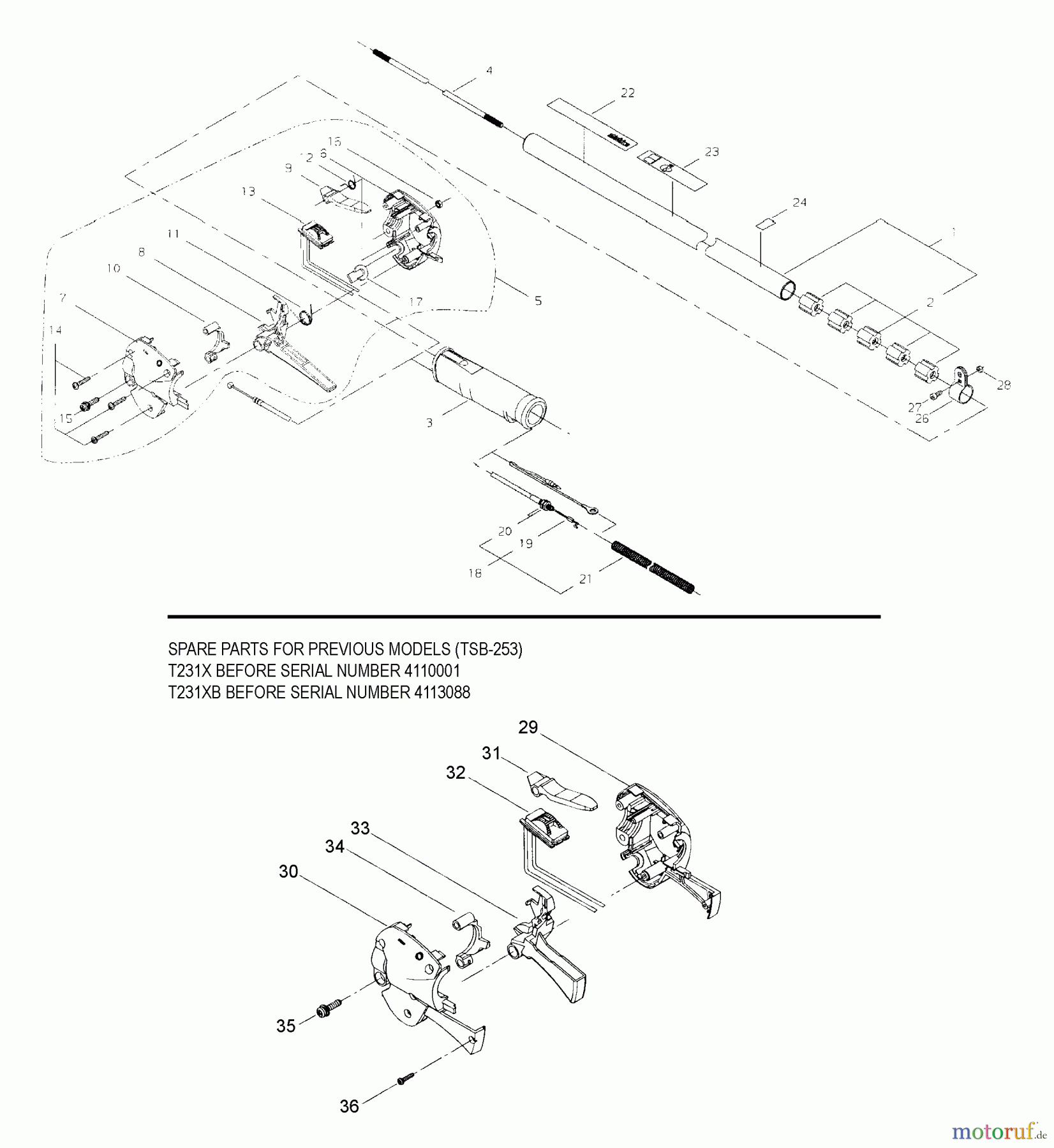 Shindaiwa Trimmer, Faden / Bürste T231XB - Shindaiwa String Trimmer Outer Tube, Throttle Lever