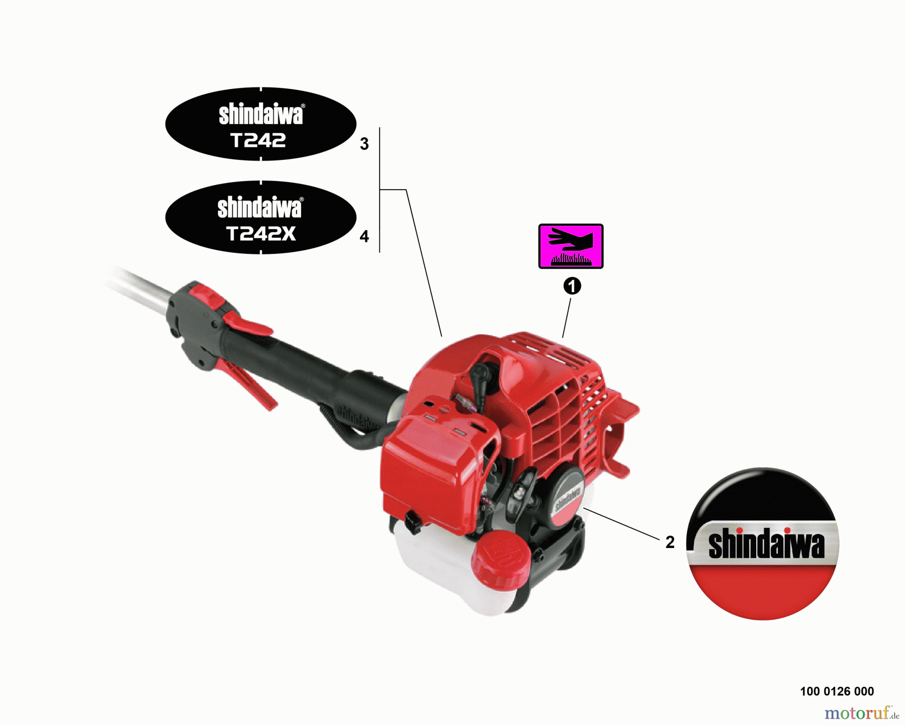 Shindaiwa Trimmer, Faden / Bürste T242 - Shindaiwa String Trimmer, S/N: T16212001001 - T16212999999 Labels