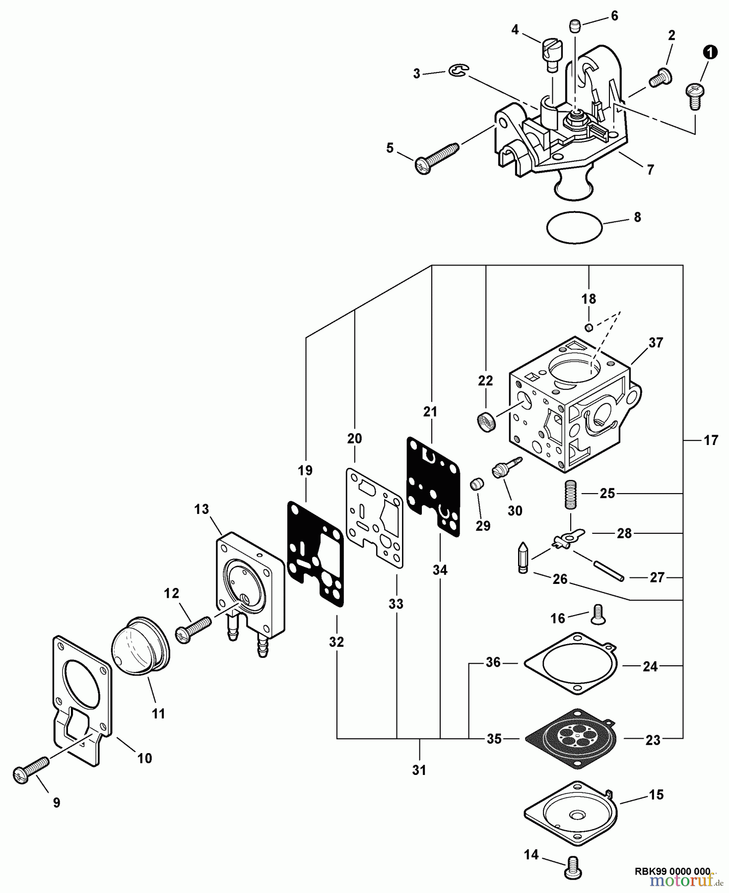 Shindaiwa Heckenscheren AH254 - Shindaiwa Articulating Hedge Trimmer, S/N: T12612001001 - T1261299999 Carburetor -- RB-K99