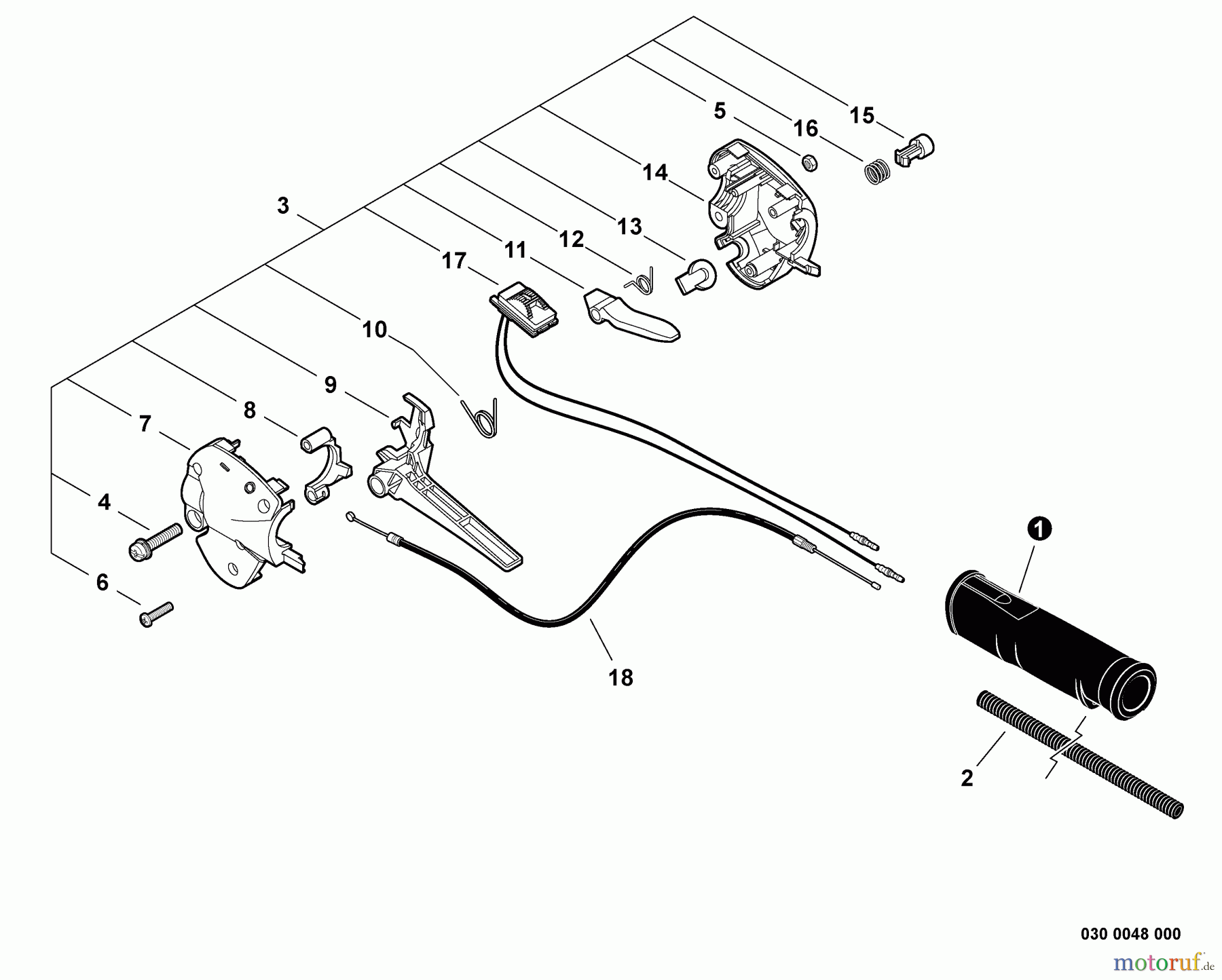 Shindaiwa Trimmer, Faden / Bürste T254 - Shindaiwa String Trimmer, S/N: T10413001001 - T10413999999 Control Handle, Throttle Cable