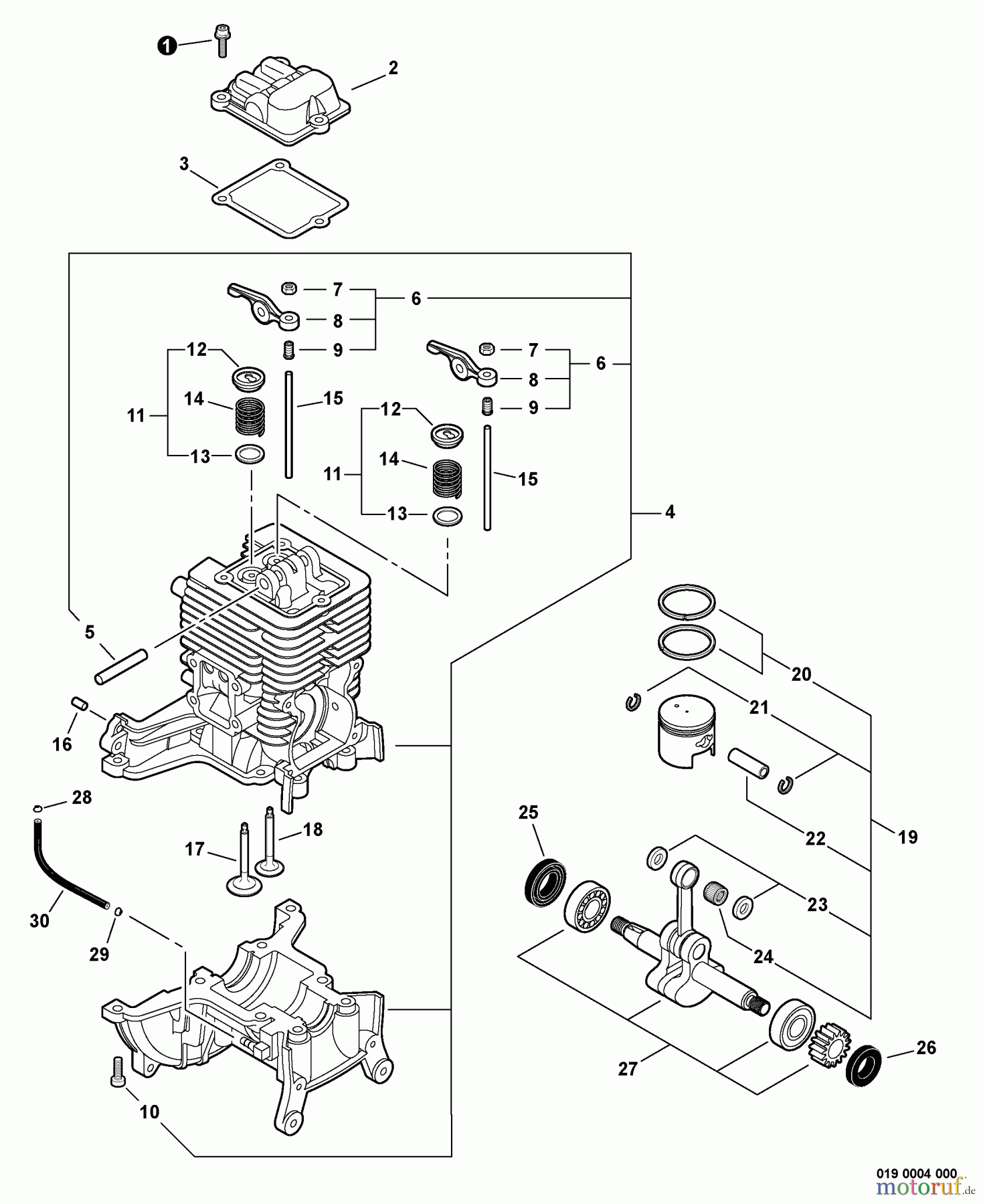 Shindaiwa Kehrmaschinen PS344 - Shindaiwa Power Broom, S/N: T15411001001 - T15411999999 Cylinder, Valve Train, Piston Kit