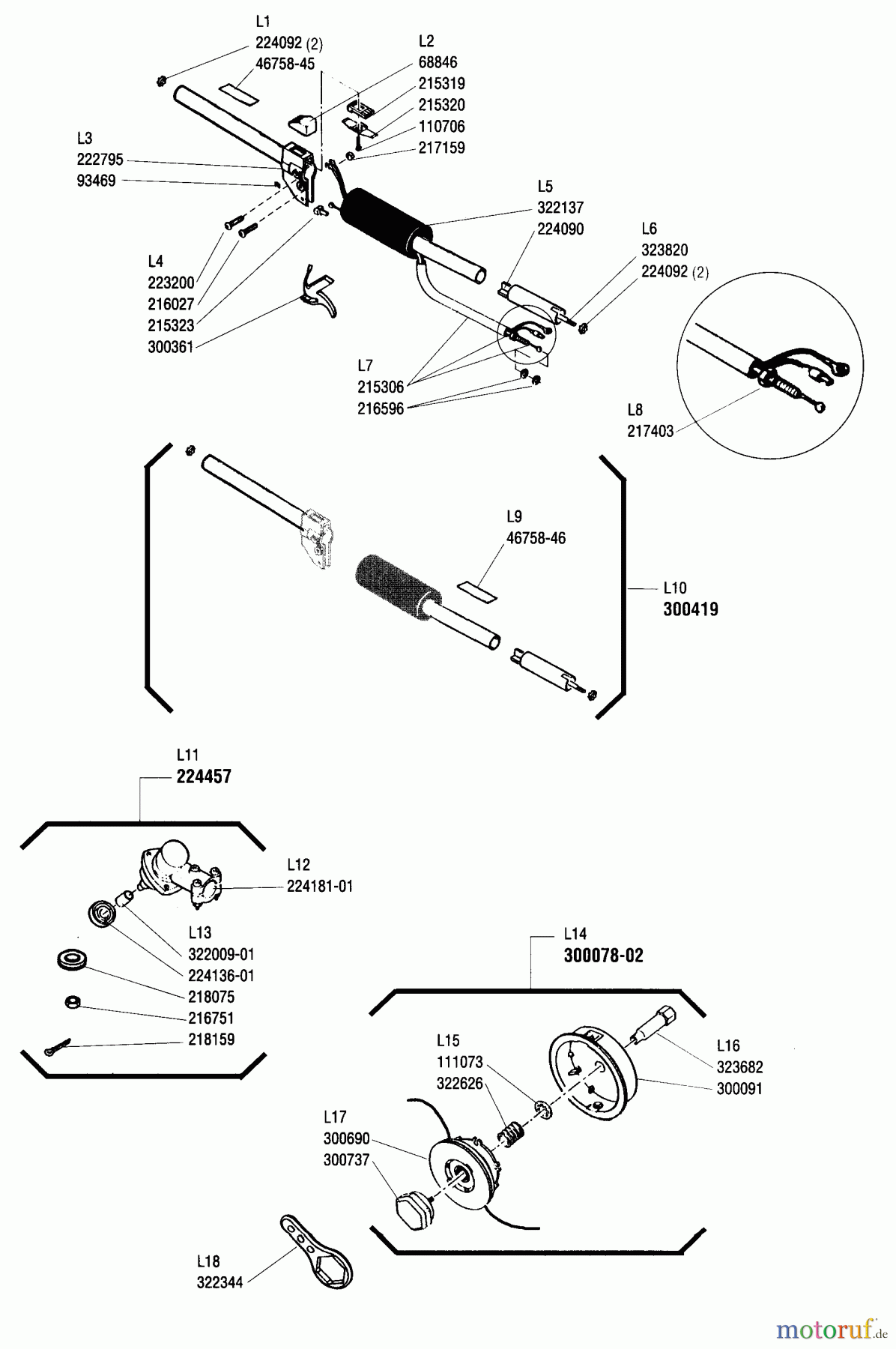 Shindaiwa Trimmer, Faden / Bürste YW222 - Shindaiwa String Trimmer (Yardware) Outer Tube, Throttle Lever