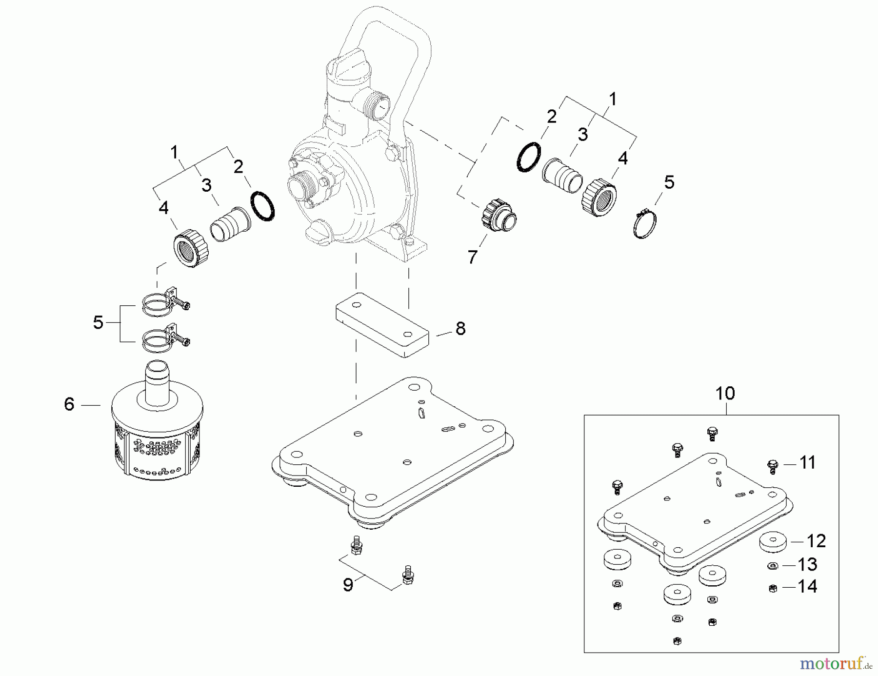  Shindaiwa Wasserpumpen GP344 - Shindaiwa Water Pump, S/N: T16011001001 - T16011999999 Hose Coupling / Pump Base