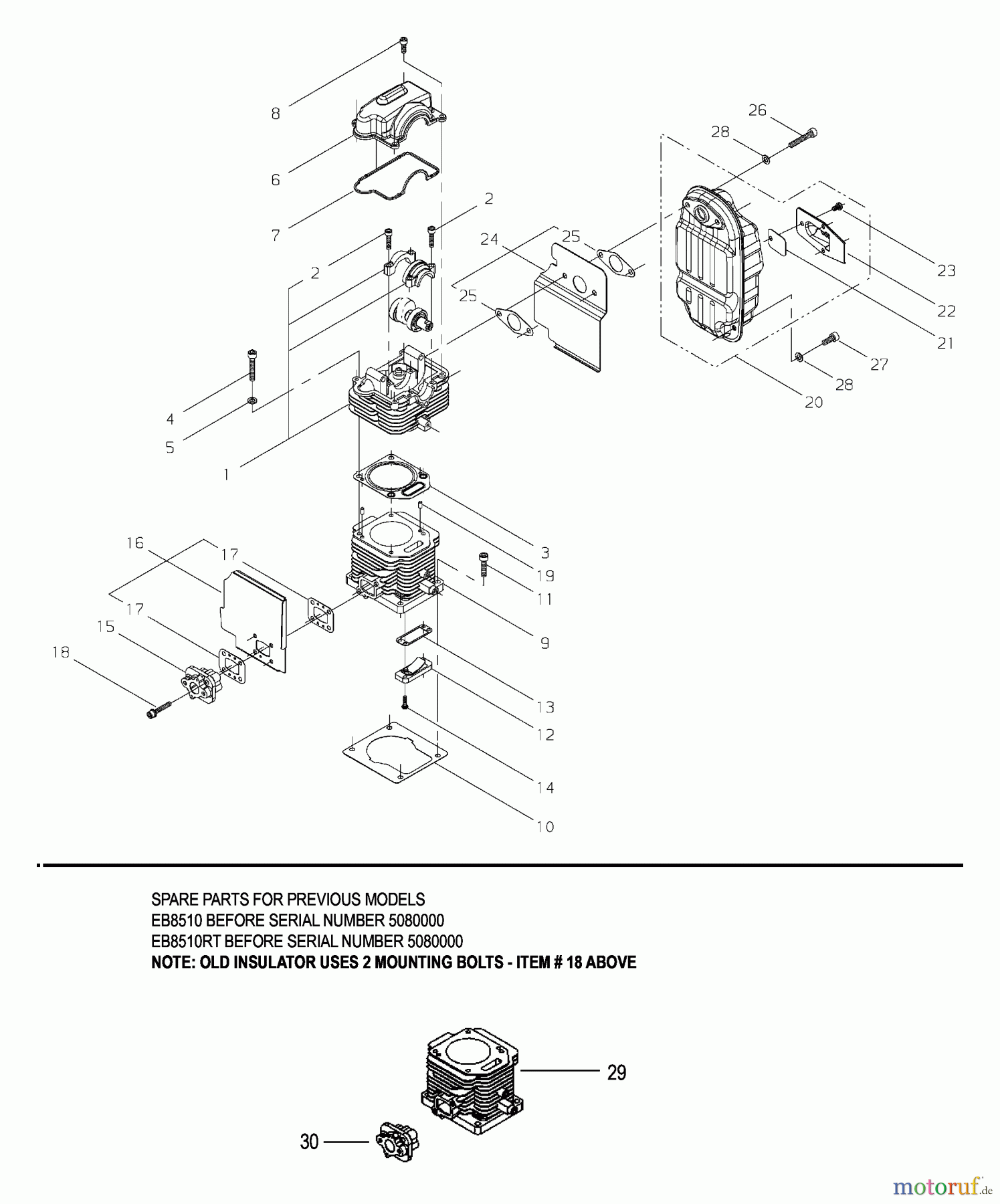 Shindaiwa Bläser / Sauger / Häcksler / Mulchgeräte EB8510 - Shindaiwa Back Pack Blower Cylinder, Muffler