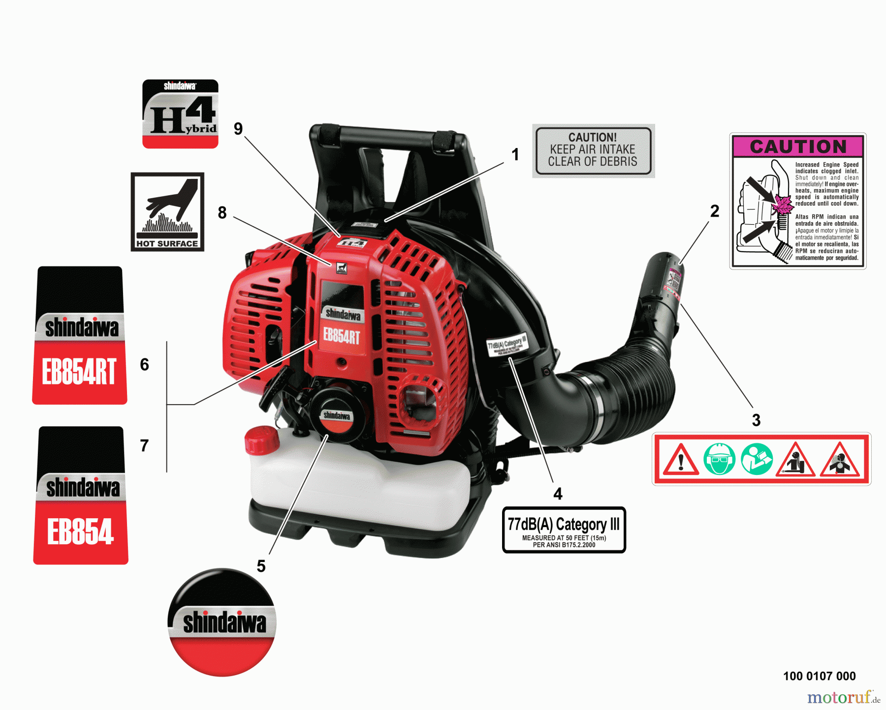 Shindaiwa Bläser / Sauger / Häcksler / Mulchgeräte EB854RT - Shindaiwa Back Pack Blower, S/N: T14412001001 - T14412999999 Labels