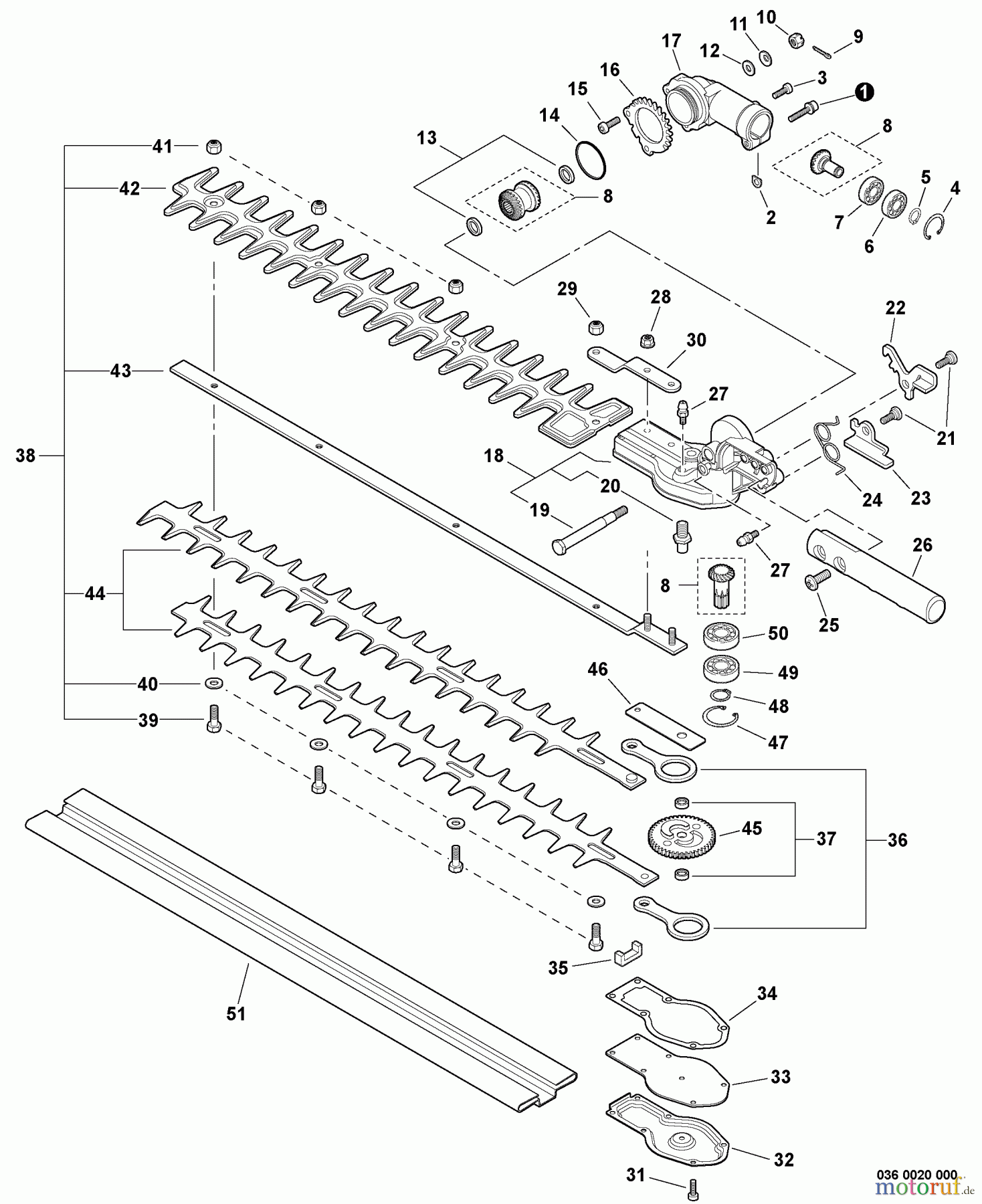 Shindaiwa Heckenscheren AH242 - Shindaiwa Articulating Hedge Trimmer, S/N: T17613001001 - T17613999999 Blades, Gear Case