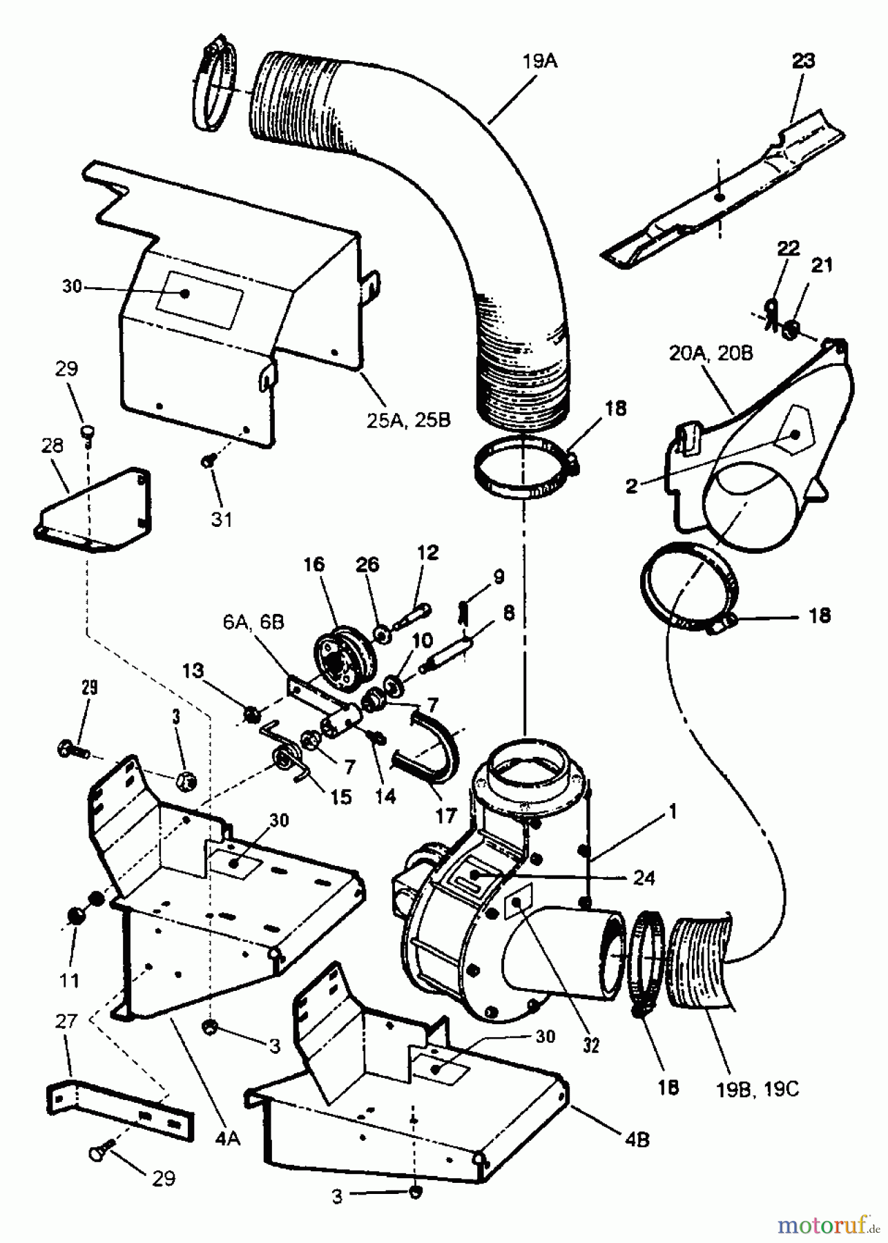 Snapper Zubehör. Rasenmäher 7063073 - Snapper Bucket Catcher Kit (Kohler Eng. Models) Blower, Idler, Adapter & Blade Assemblies