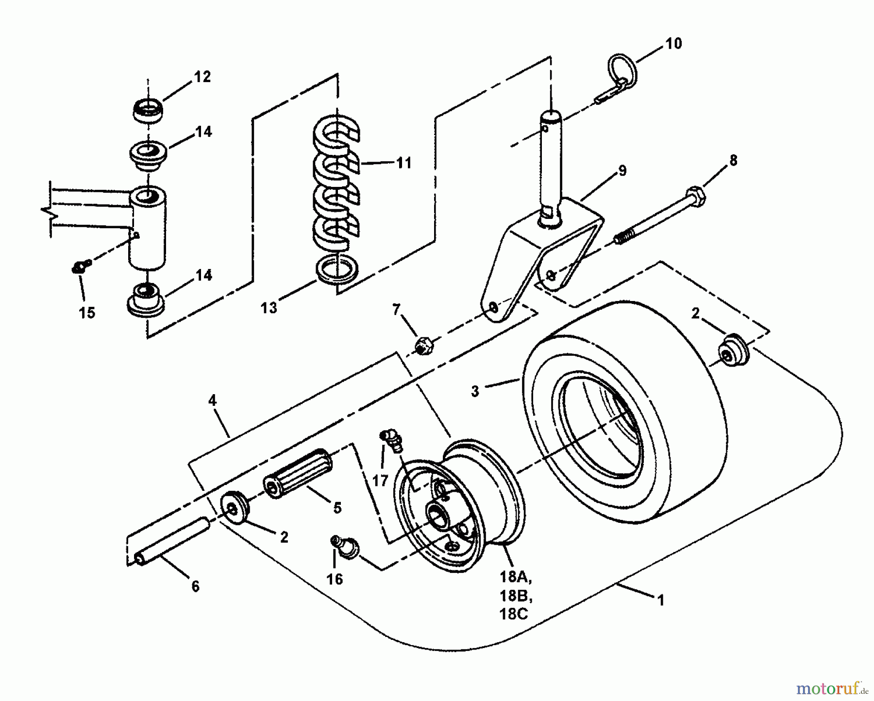 Snapper Rasenmäher für Großflächen SPE131KW - Snapper Wide-Area Walk-Behind Mower, 13 HP, Express, Gear Drive, Series 1 CASTER, WHEEL & TIRE ASSEMBLY