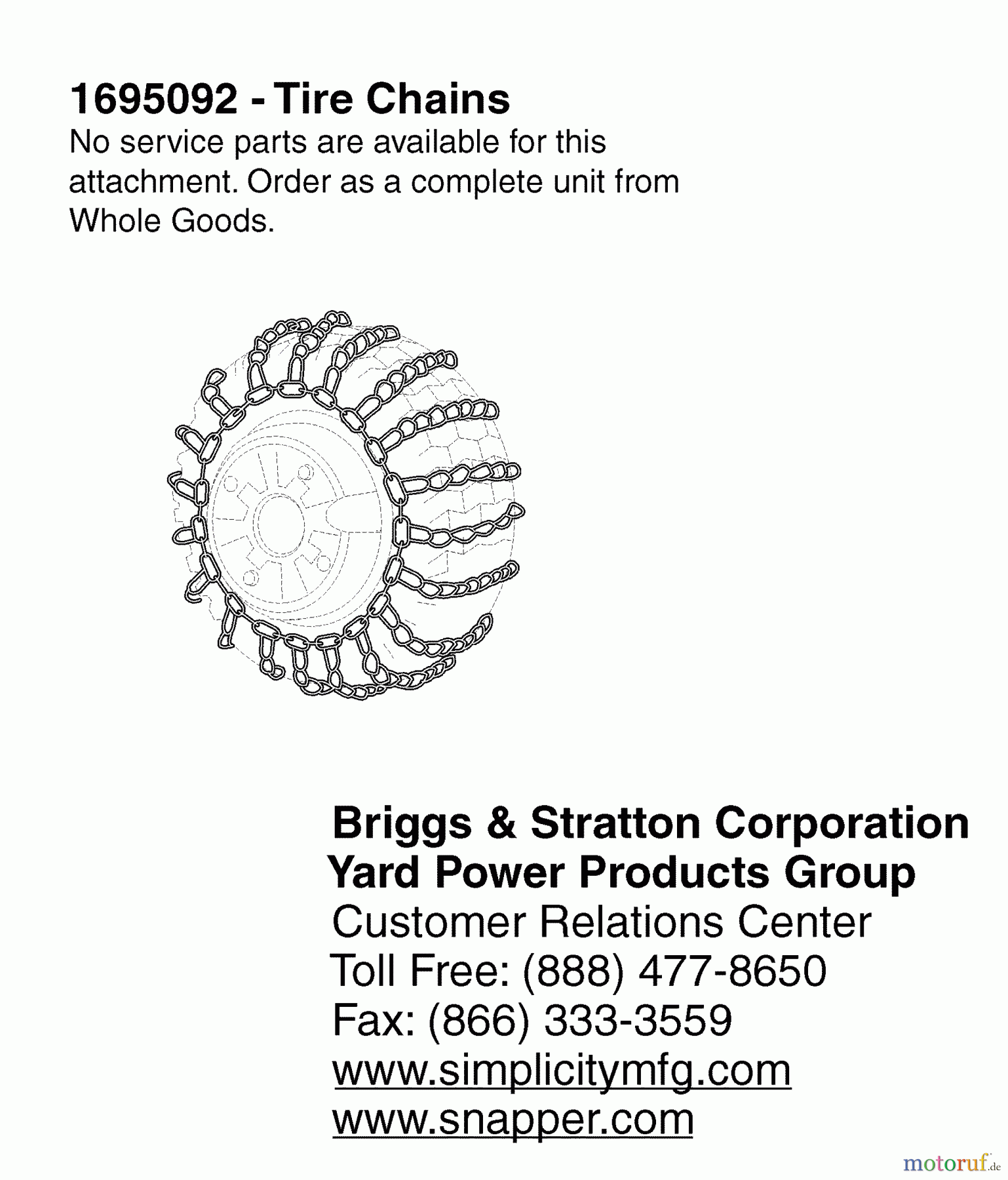 Snapper Zubehör 1695092 - Snapper Tire Chains (22 x 10 - 8/10) Tire Chains