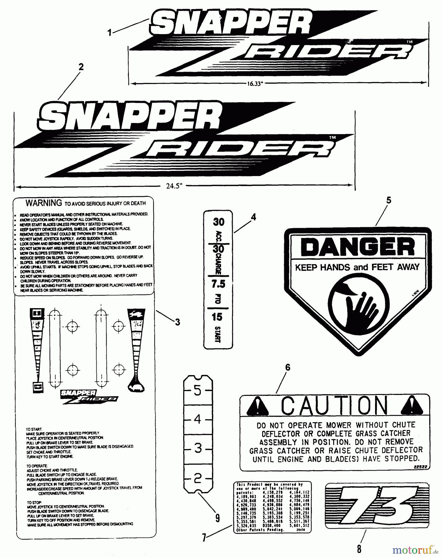 Snapper Nullwendekreismäher, Zero-Turn ZF2500KH (84409) - Snapper 25 HP Zero-Turn Mower, Out Front, Z-Rider Series 0 Decals (Part I)