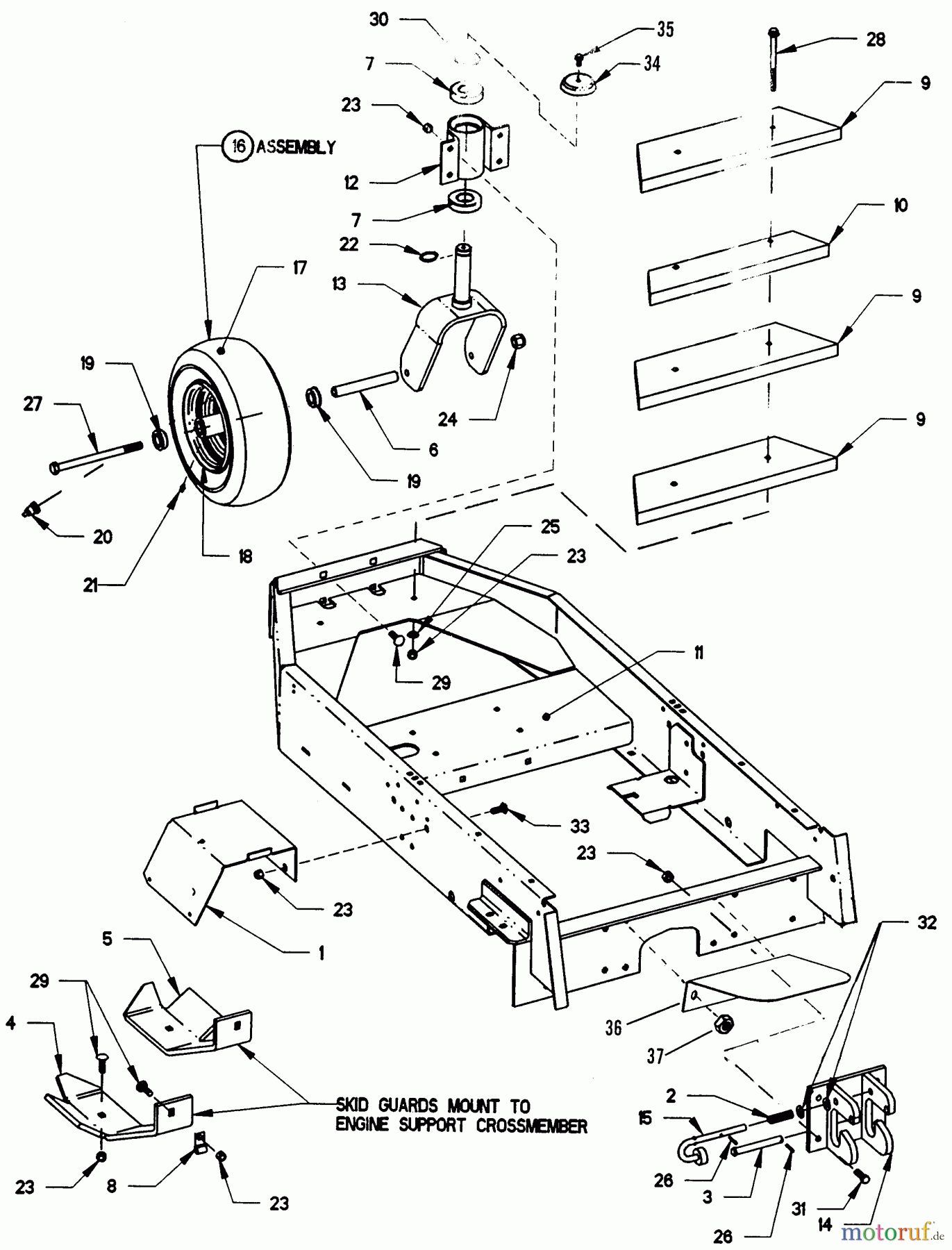  Snapper Nullwendekreismäher, Zero-Turn ZF2500KH (84409) - Snapper 25 HP Zero-Turn Mower, Out Front, Z-Rider Series 0 Lower Chassis/Caster Wheel Assembly